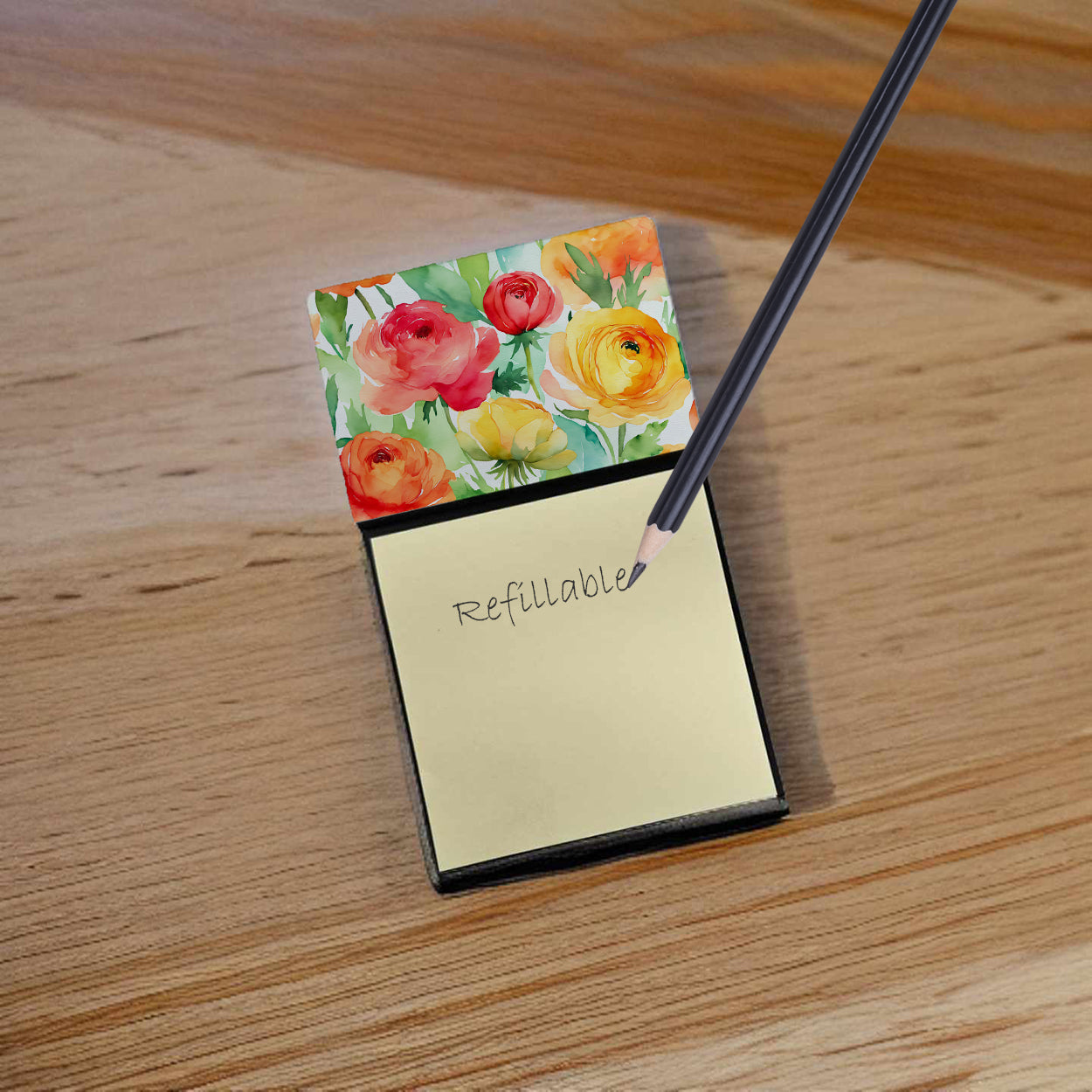 Ranunculus in Watercolor Sticky Note Holder