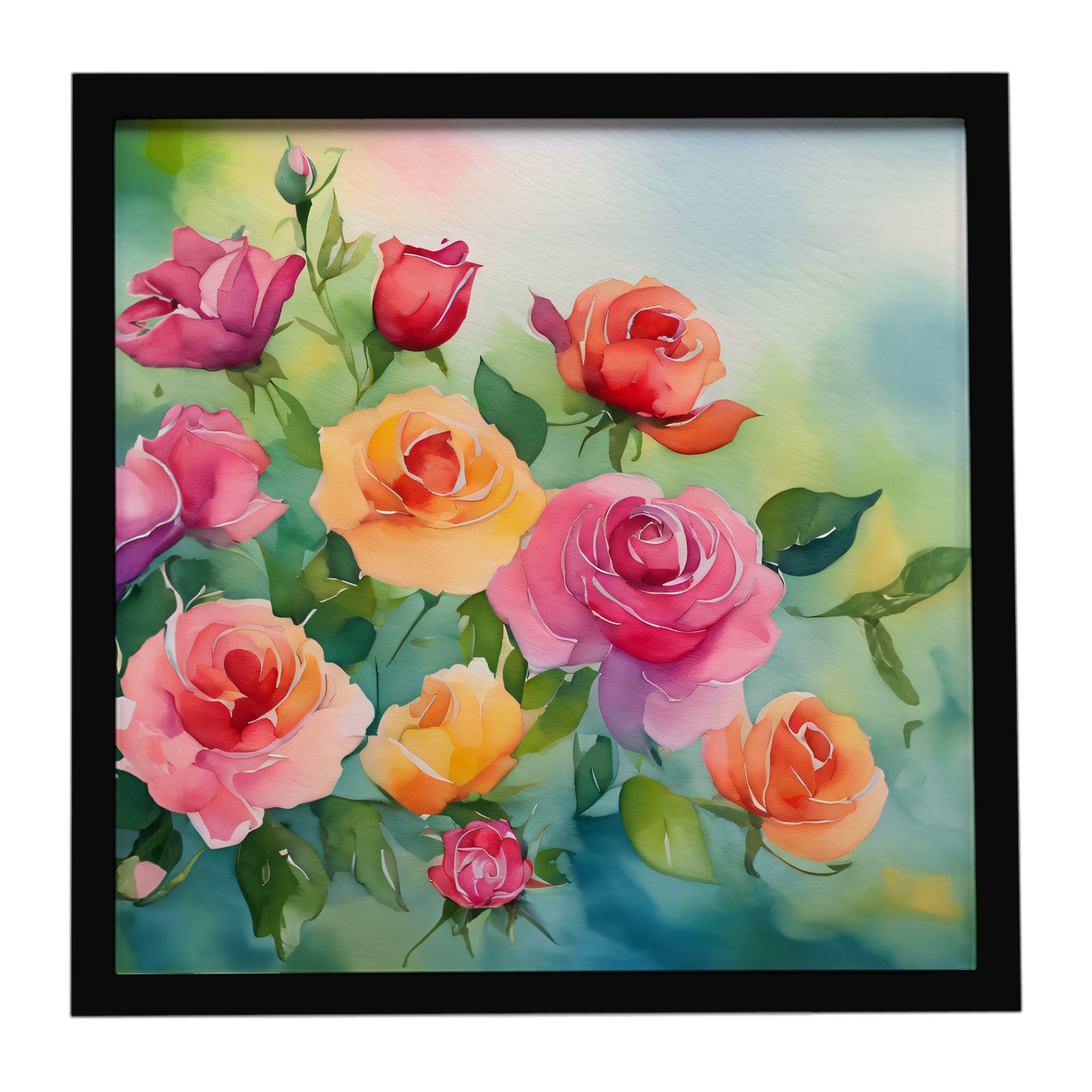 Caroline's Treasures Roses in Watercolor Framed Metal Print