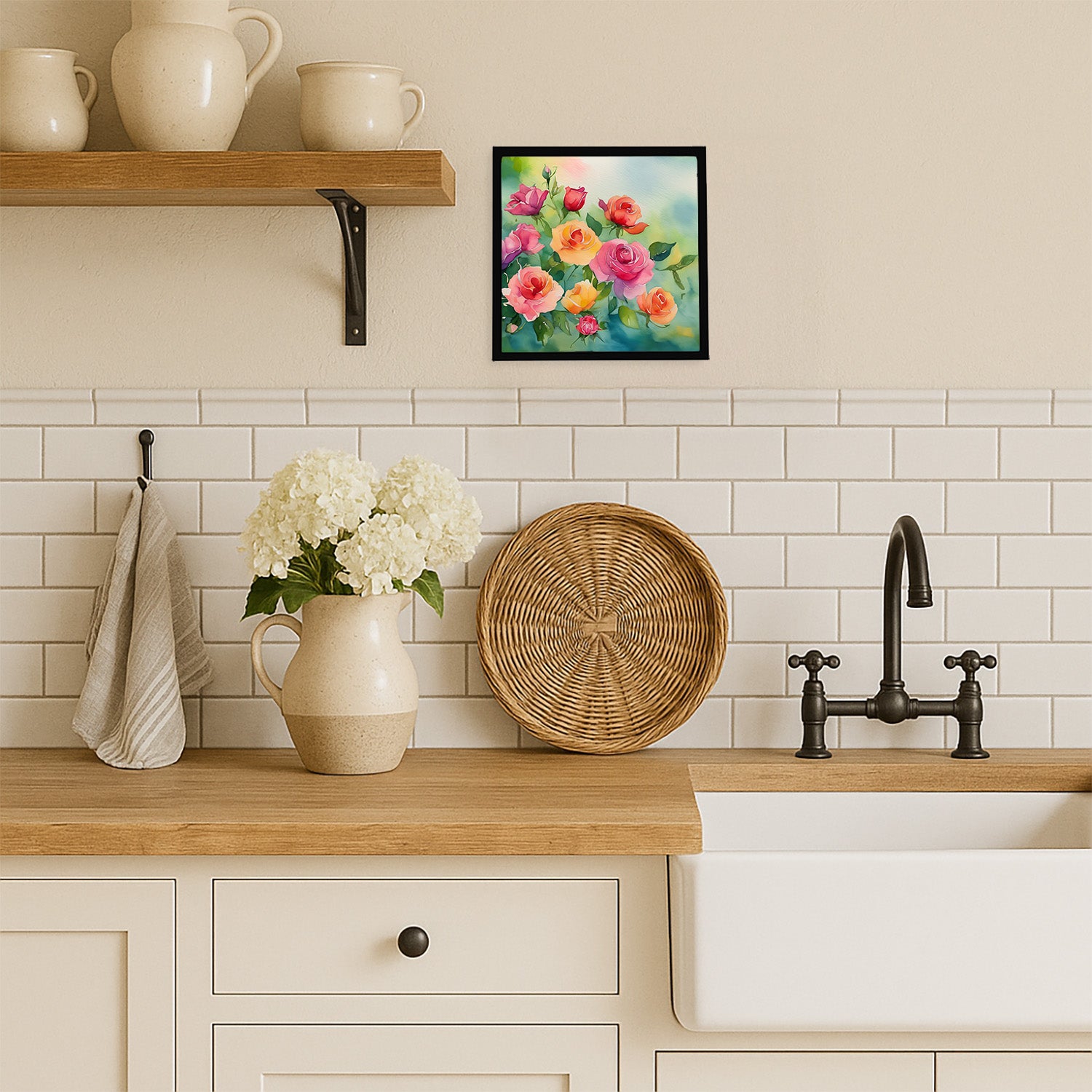 Caroline's Treasures Roses in Watercolor Framed Metal Print