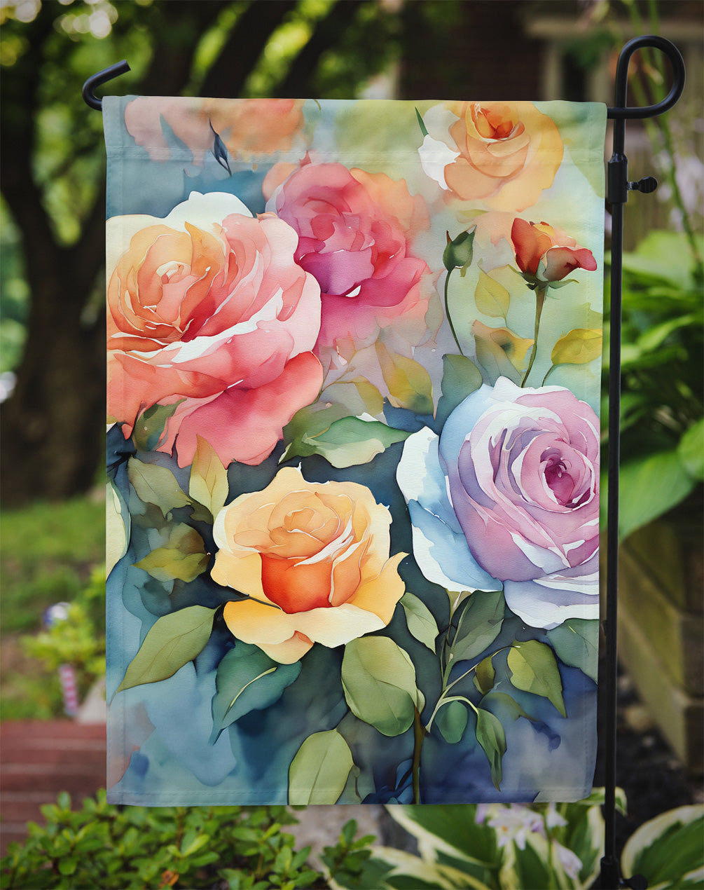 Roses in Watercolor Garden Flag