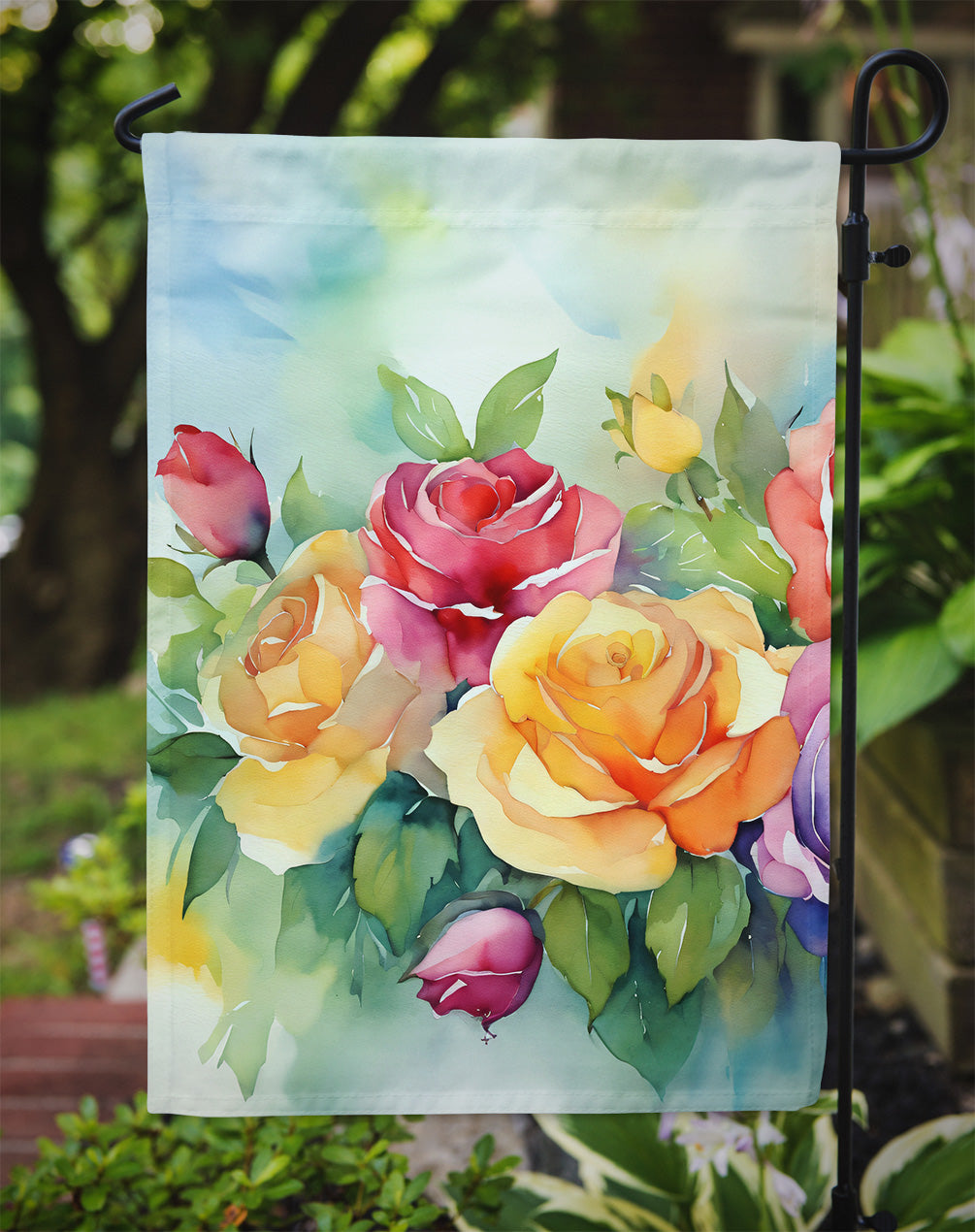 Roses in Watercolor Garden Flag