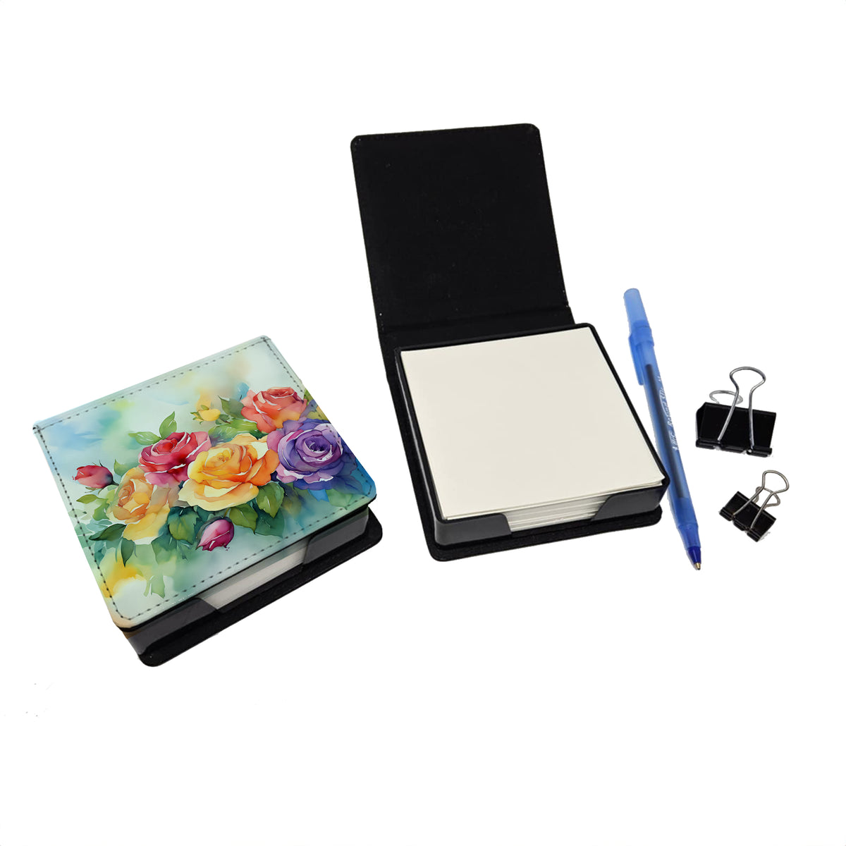 Caroline's Treasures Roses in Watercolor PU Leather Note Paper Holder