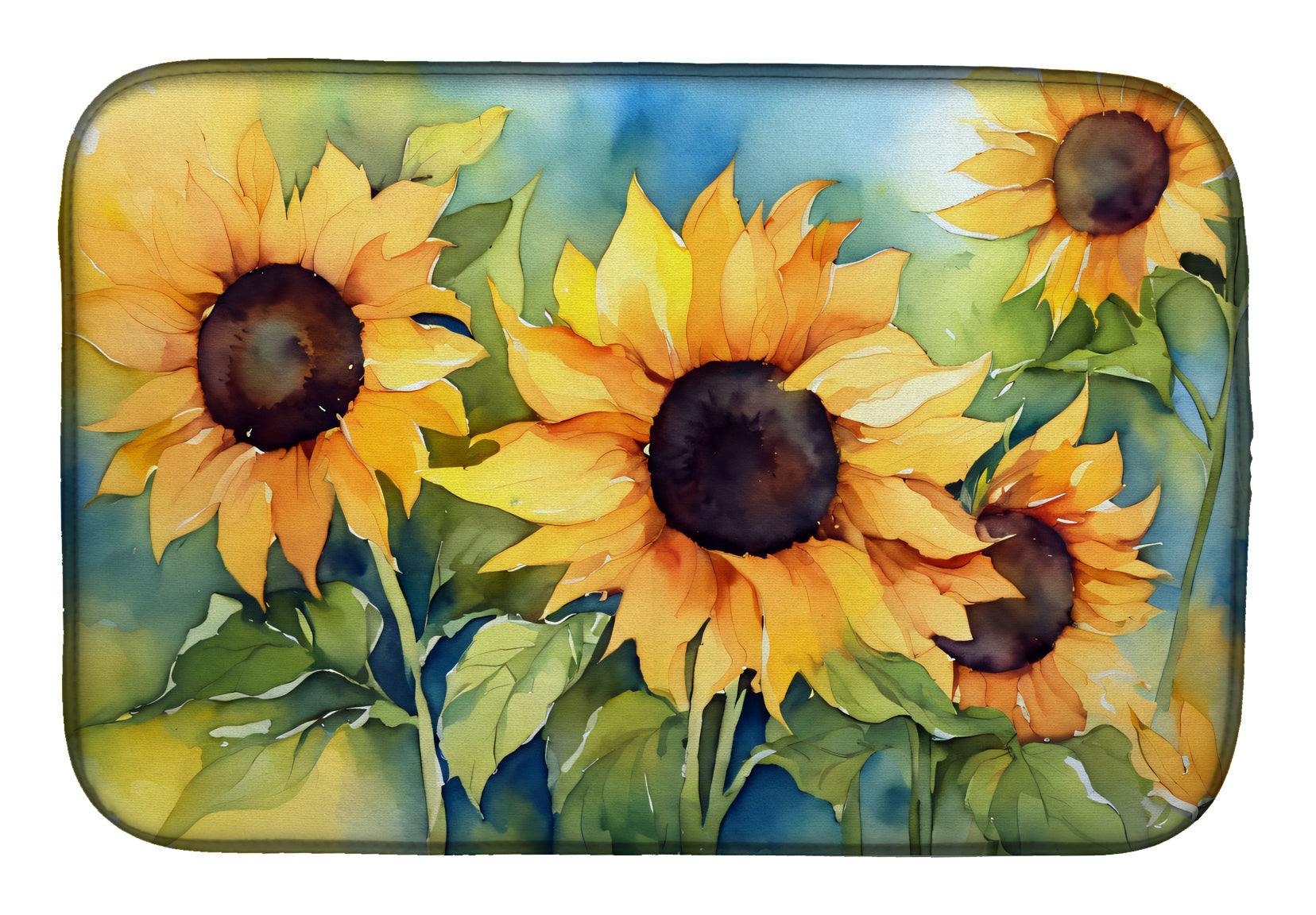 Caroline's Treasures Sunflowers in Watercolor Dish Drying Mat