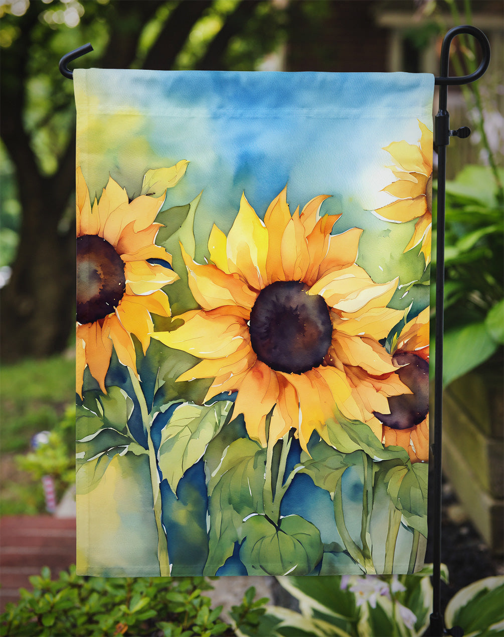 Sunflowers in Watercolor Garden Flag