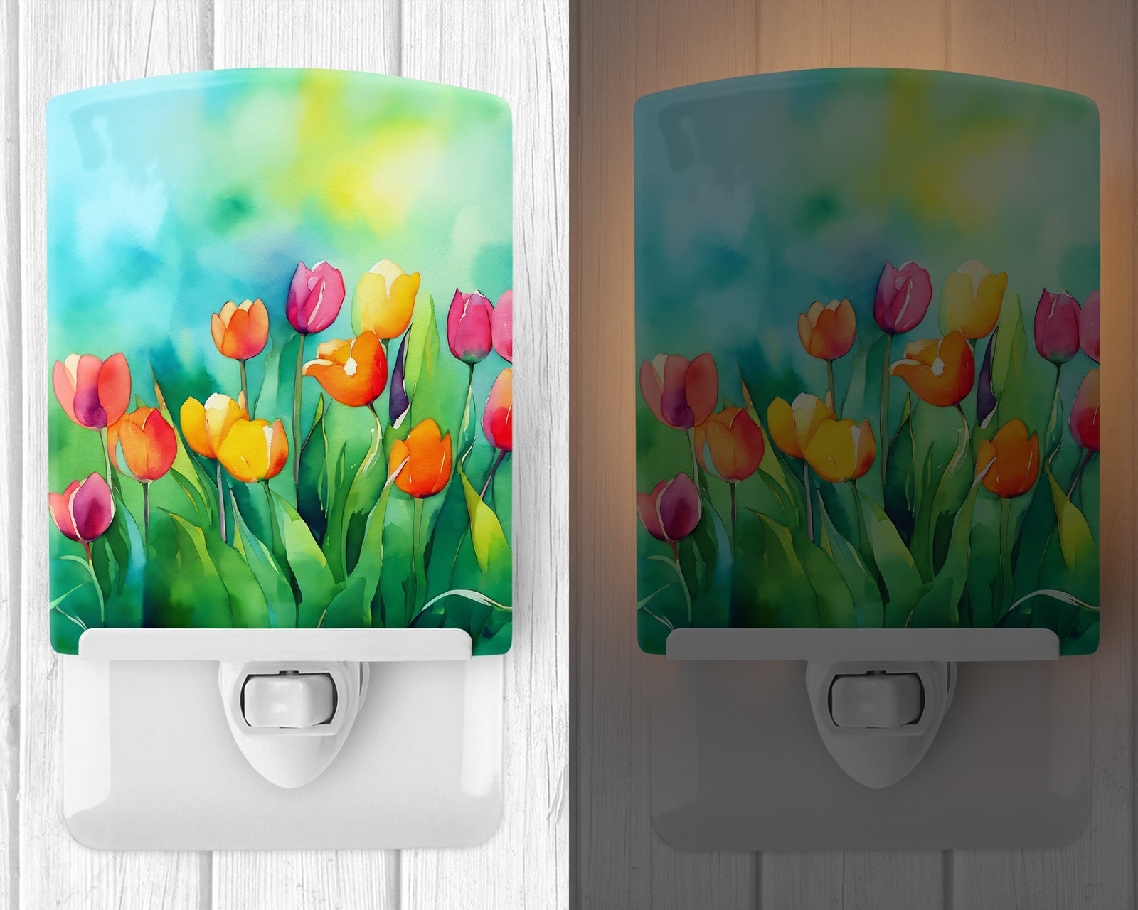 Caroline's Treasures Tulips in Watercolor Ceramic Night Light