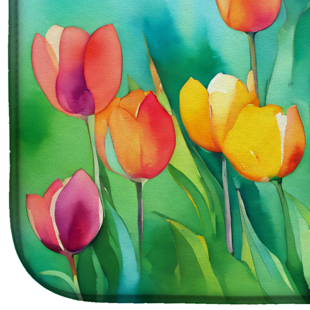 Caroline's Treasures Tulips in Watercolor Dish Drying Mat