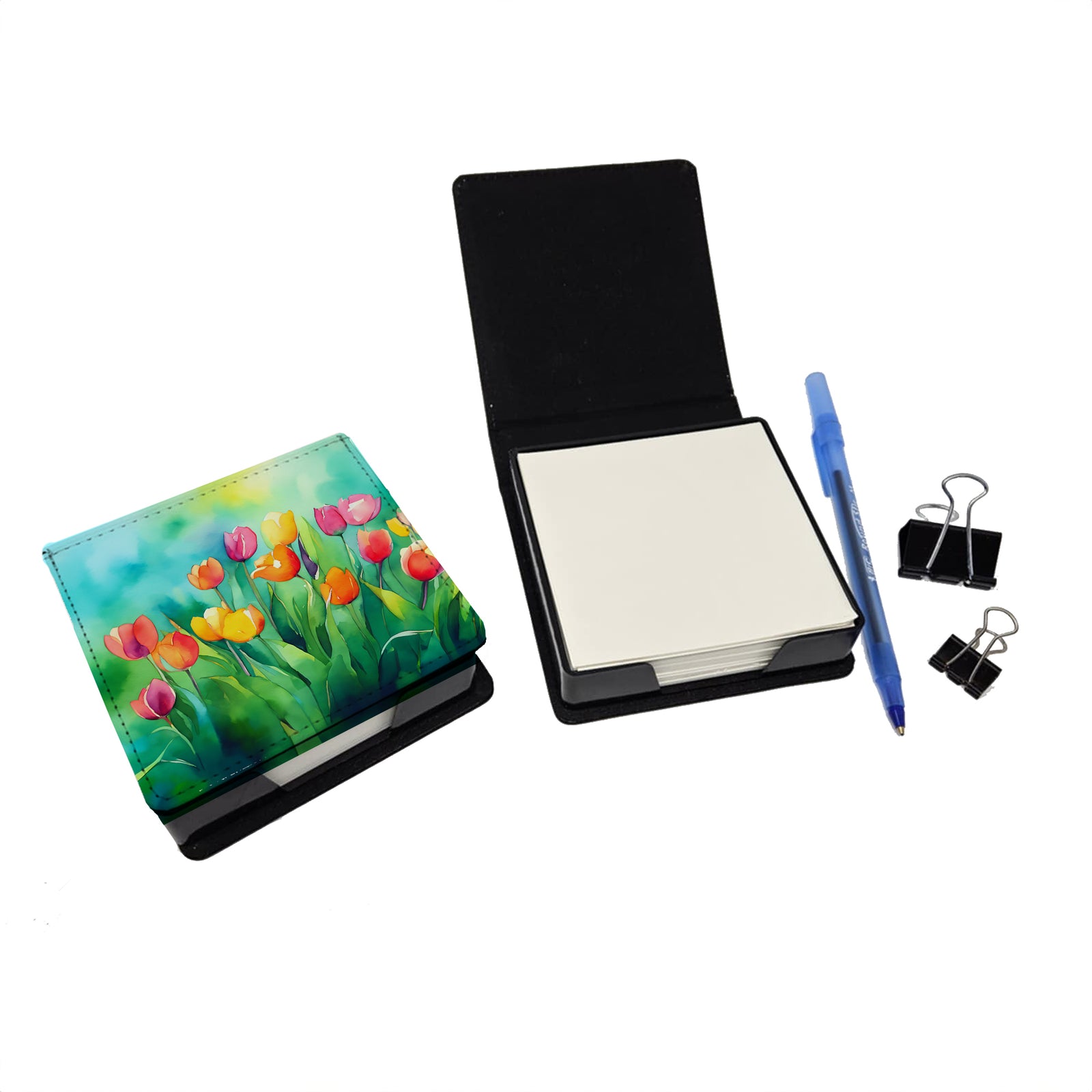 Caroline's Treasures Tulips in Watercolor PU Leather Note Paper Holder