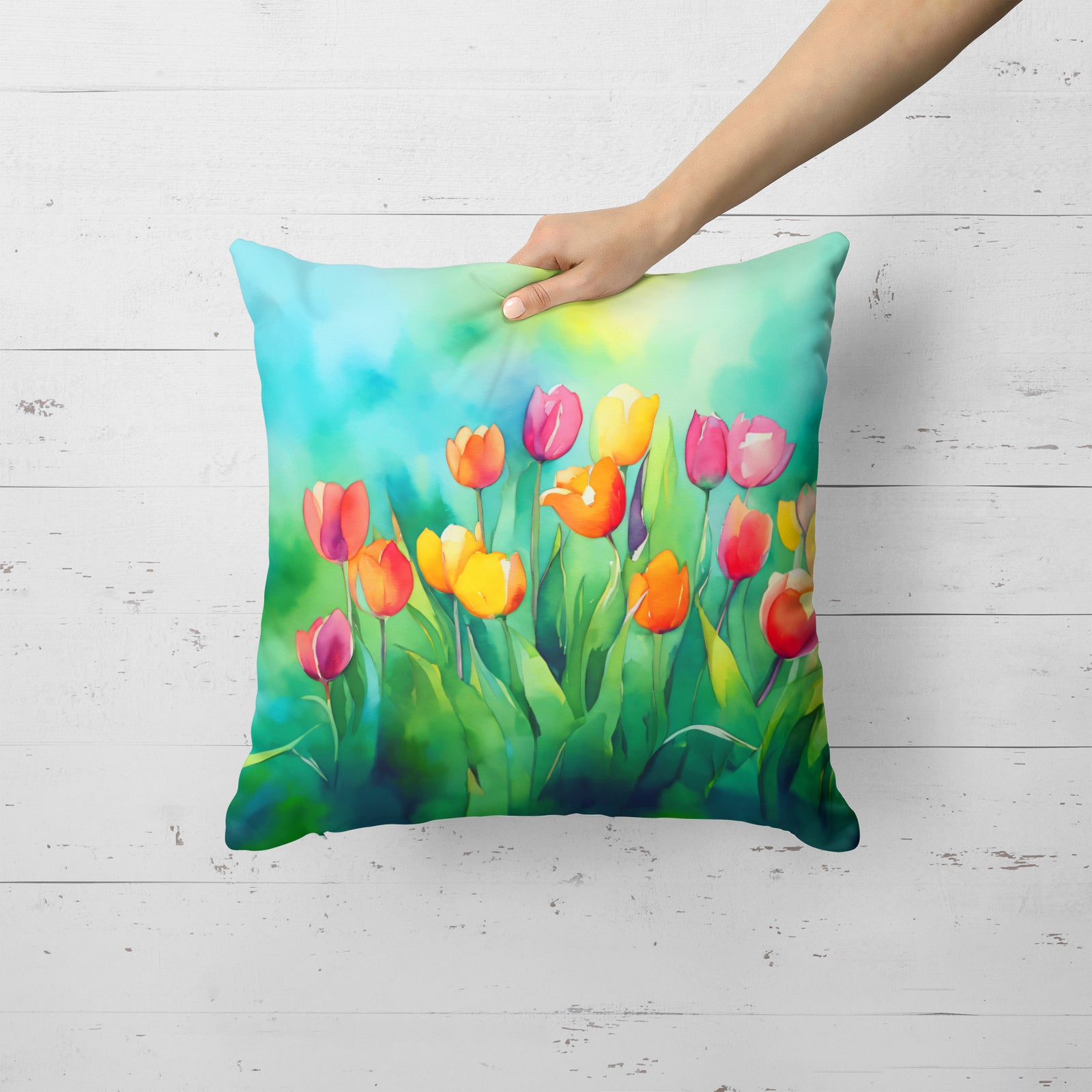 Caroline's Treasures Tulips in Watercolor Throw Pillow