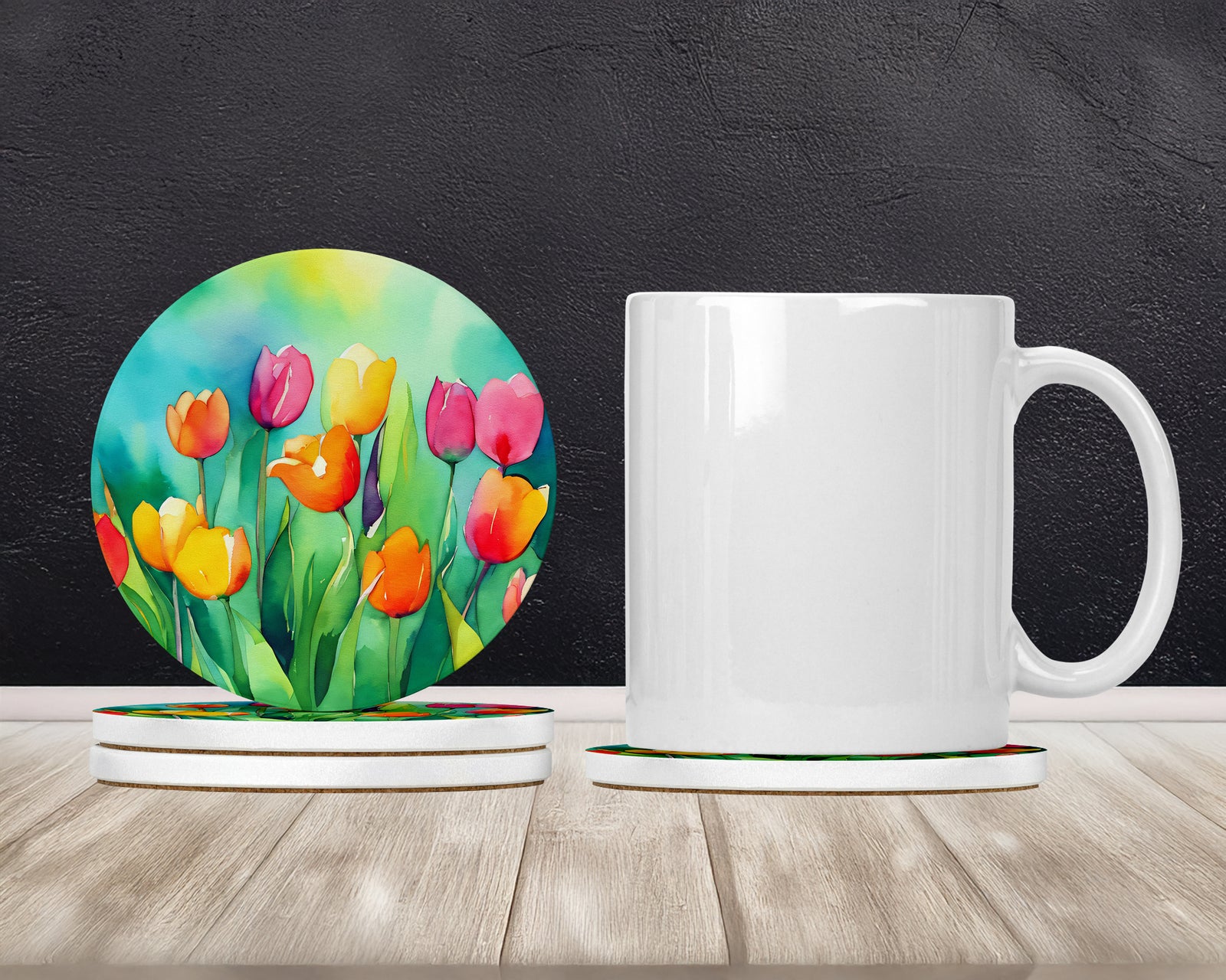 Caroline's Treasures Tulips in Watercolor Large Sandstone Coasters Pack of 4