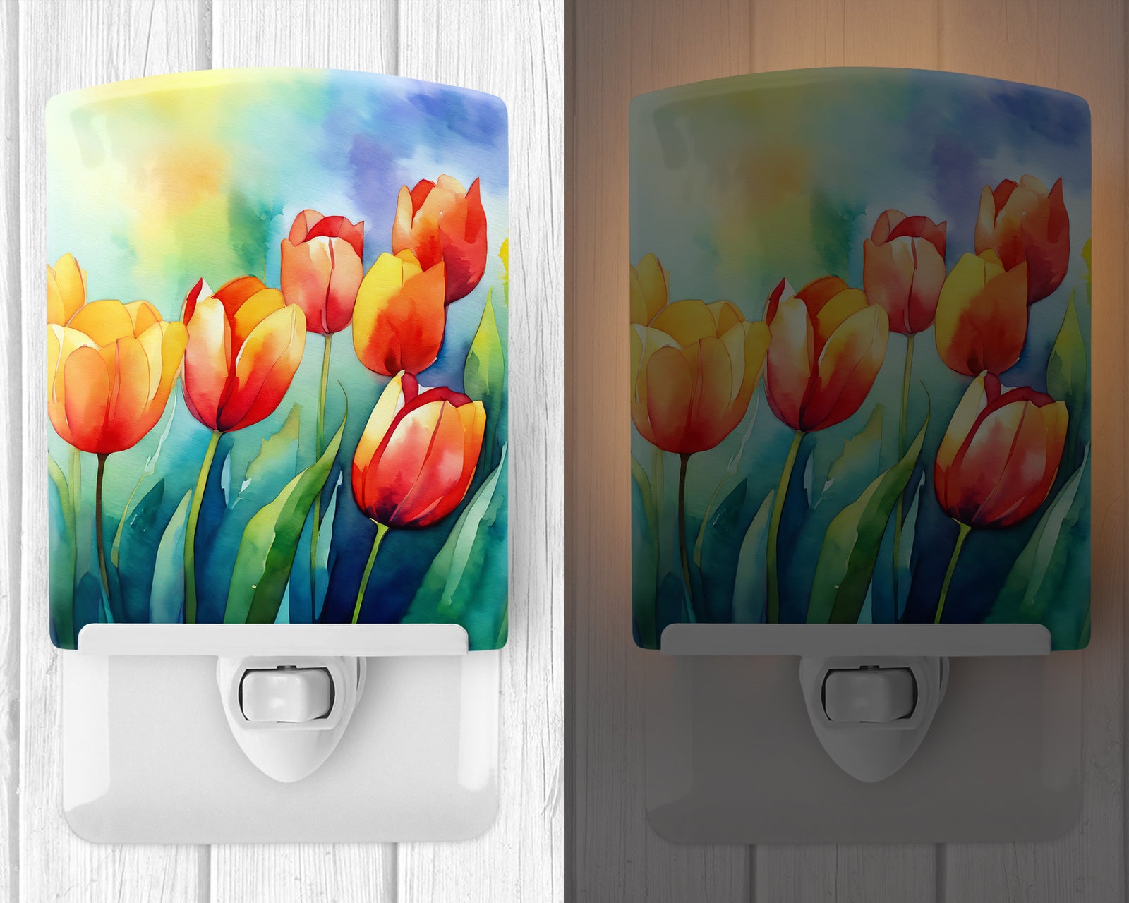 Caroline's Treasures Tulips in Watercolor Ceramic Night Light