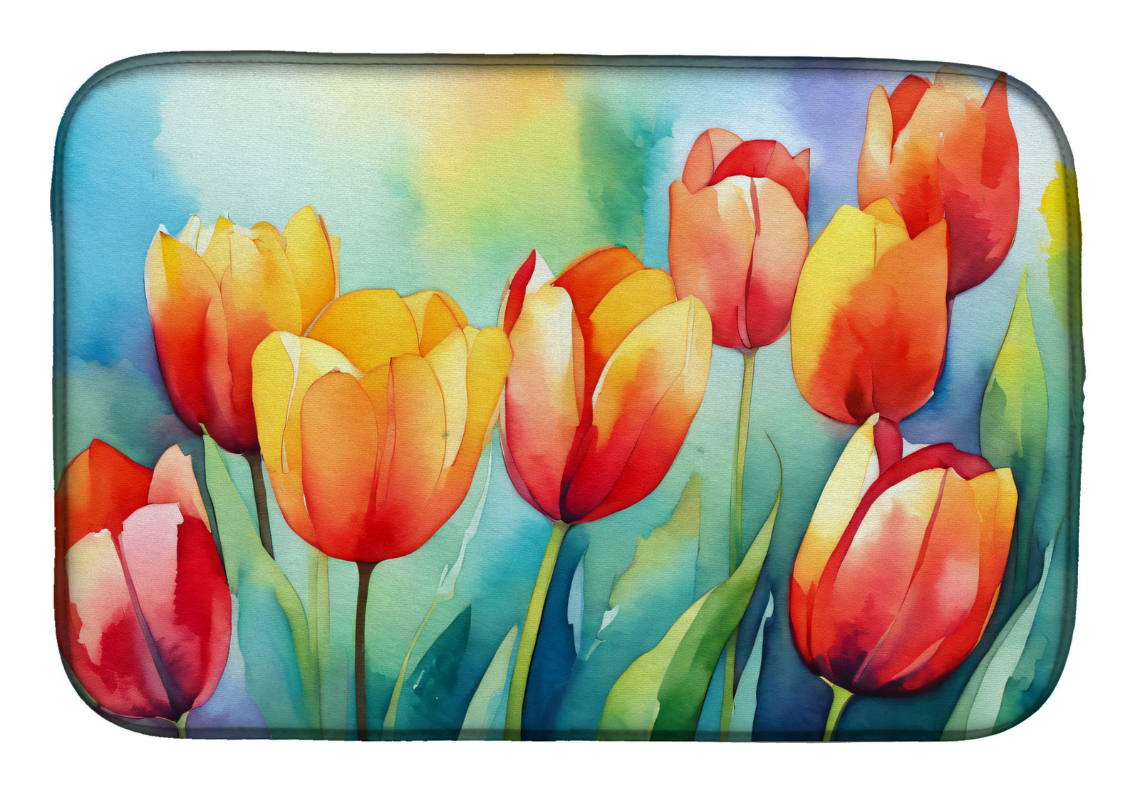 Caroline's Treasures Tulips in Watercolor Dish Drying Mat
