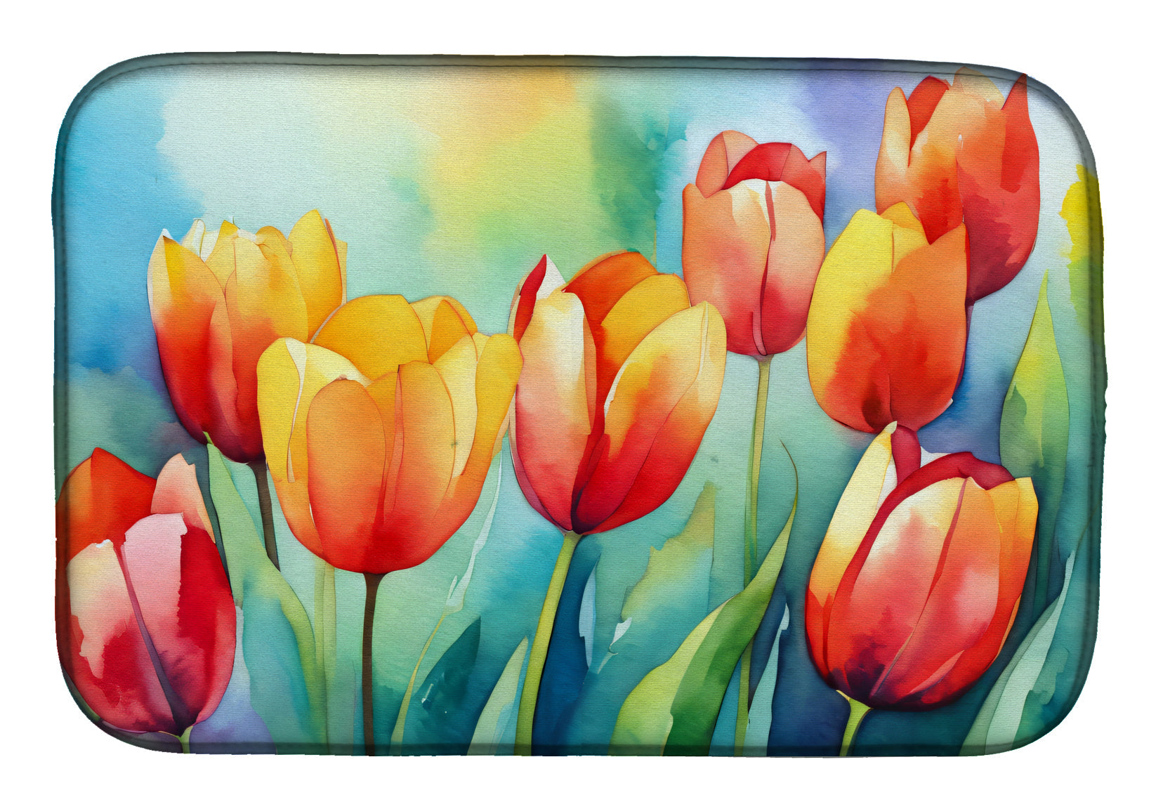Caroline's Treasures Tulips in Watercolor Dish Drying Mat
