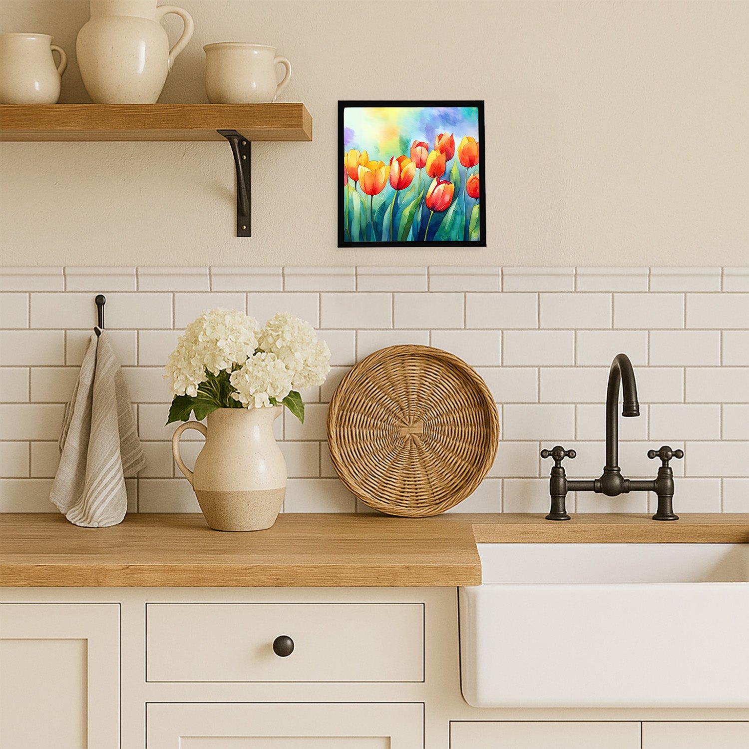 Caroline's Treasures Tulips in Watercolor Framed Metal Print