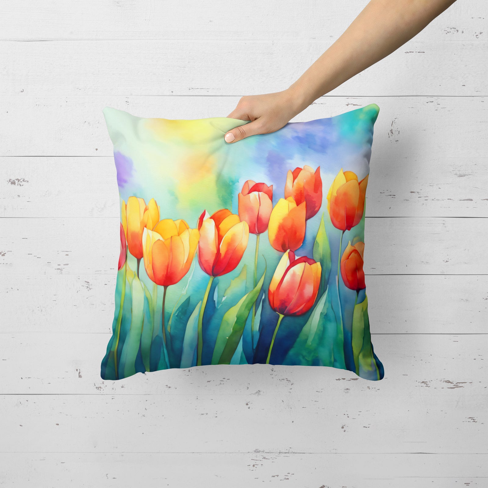 Caroline's Treasures Tulips in Watercolor Throw Pillow