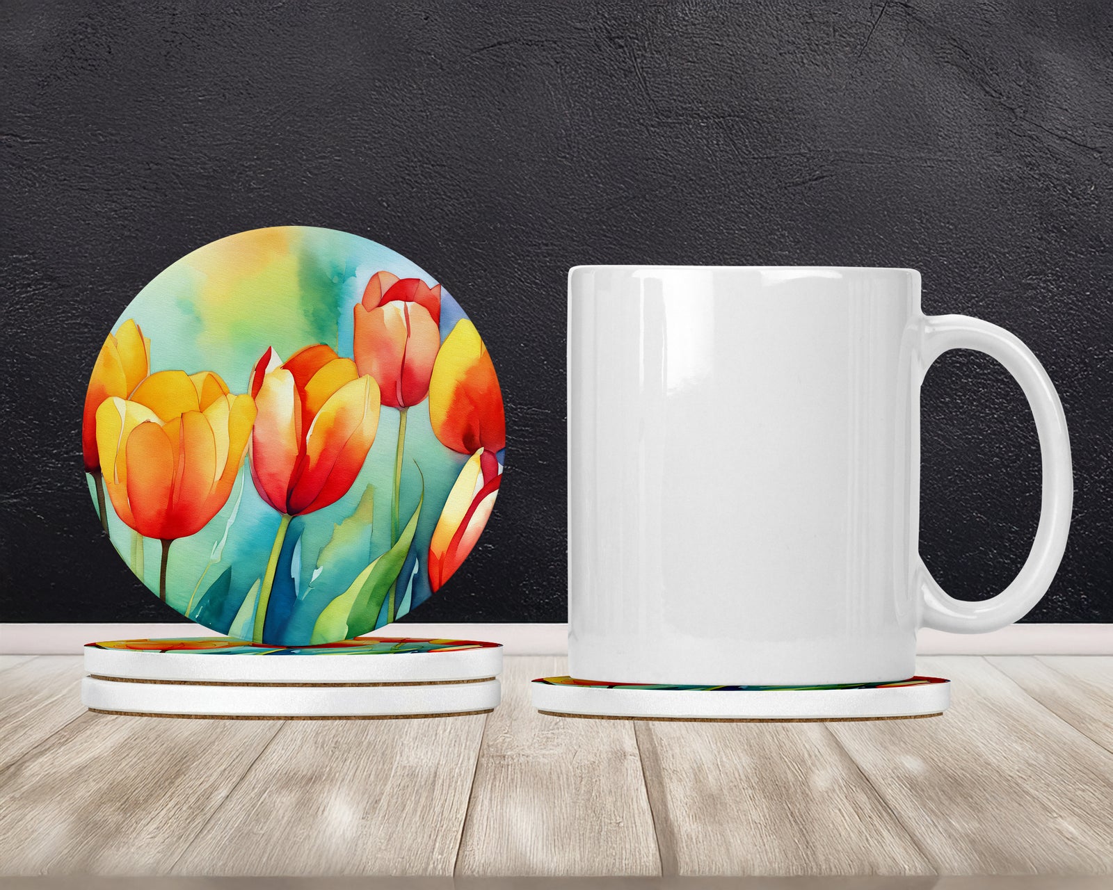 Caroline's Treasures Tulips in Watercolor Large Sandstone Coasters Pack of 4