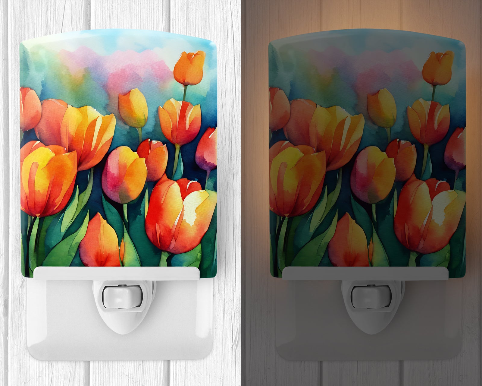 Caroline's Treasures Tulips in Watercolor Ceramic Night Light