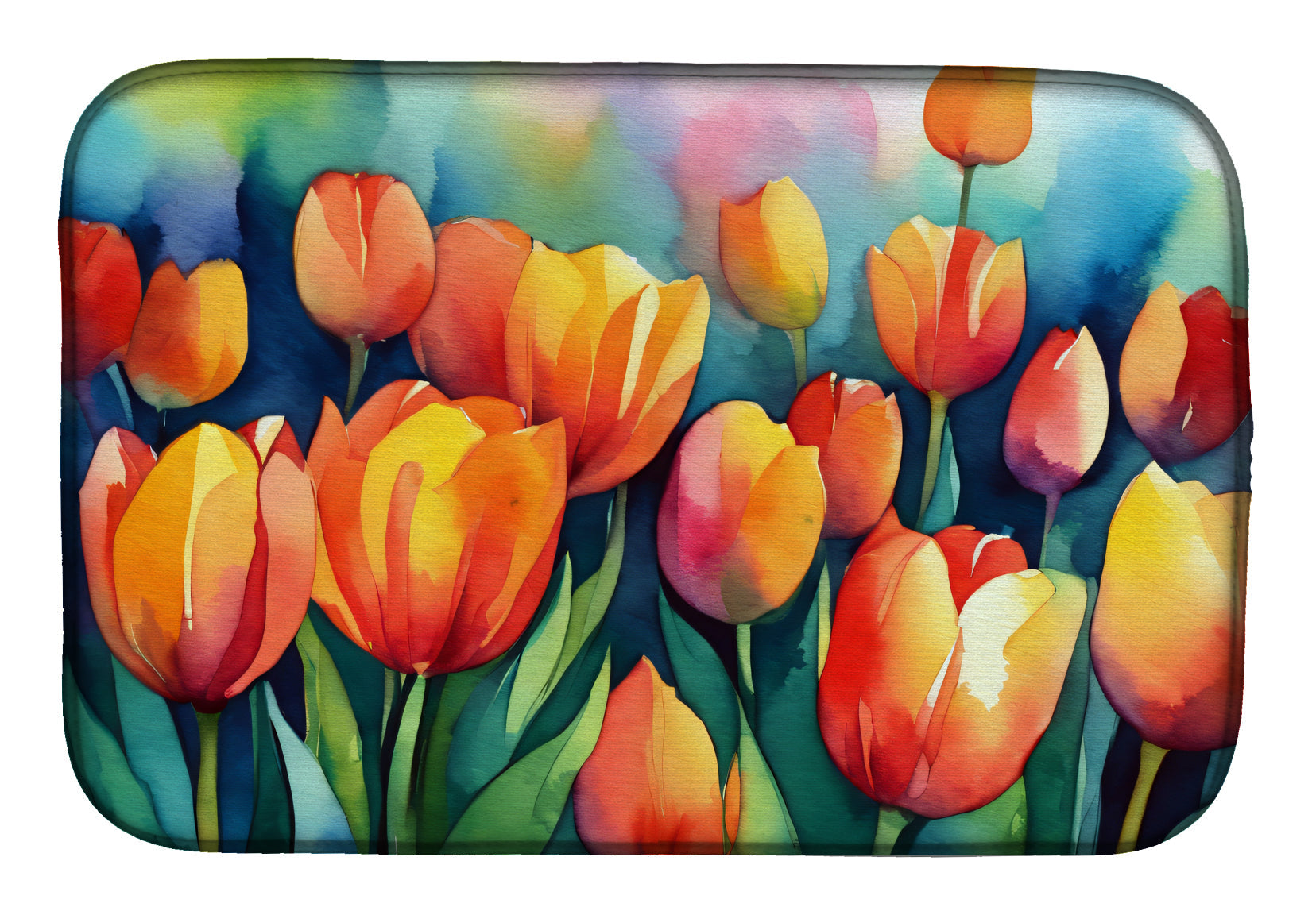 Caroline's Treasures Tulips in Watercolor Dish Drying Mat