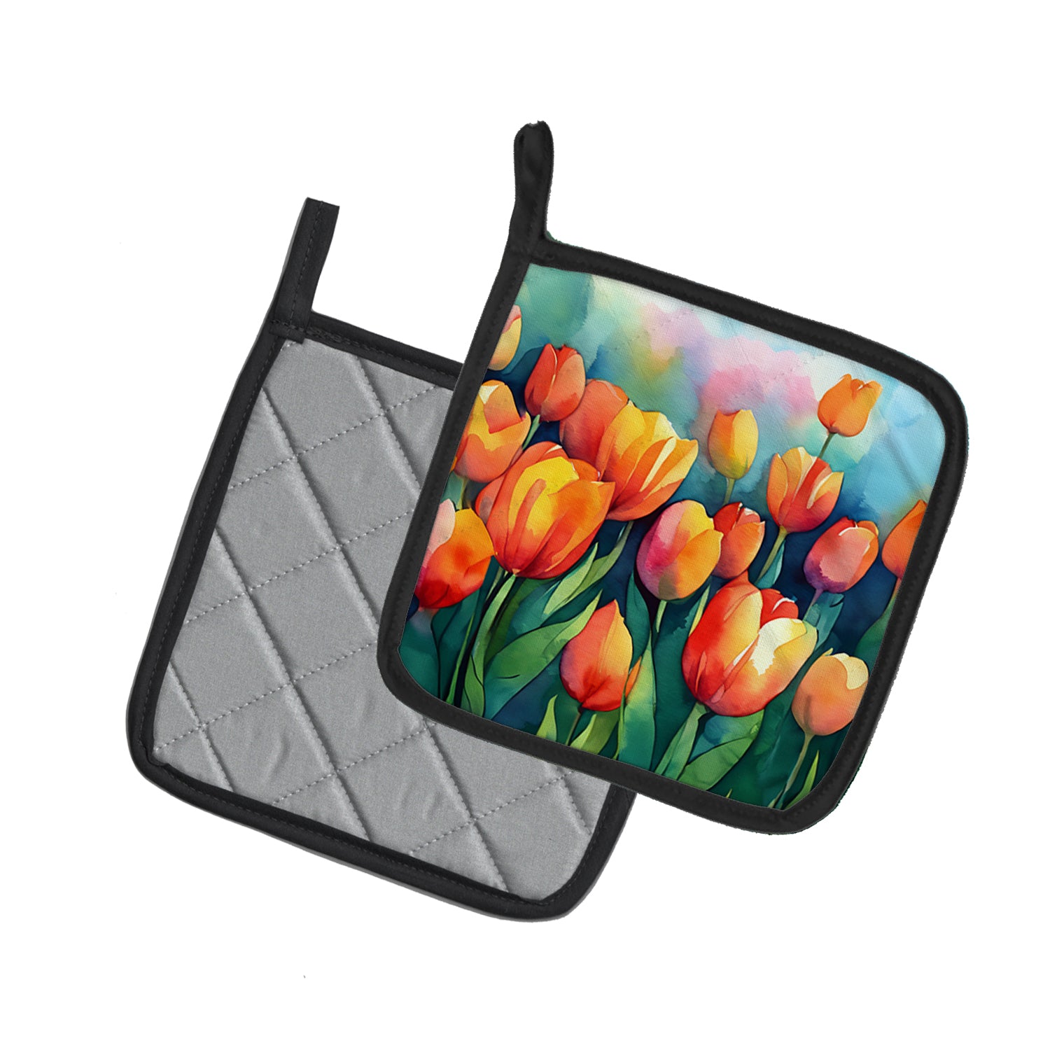 Caroline's Treasures Tulips in Watercolor Pot Holders - Set of 2 Decorative Kitchen Helpers | Made in the USA