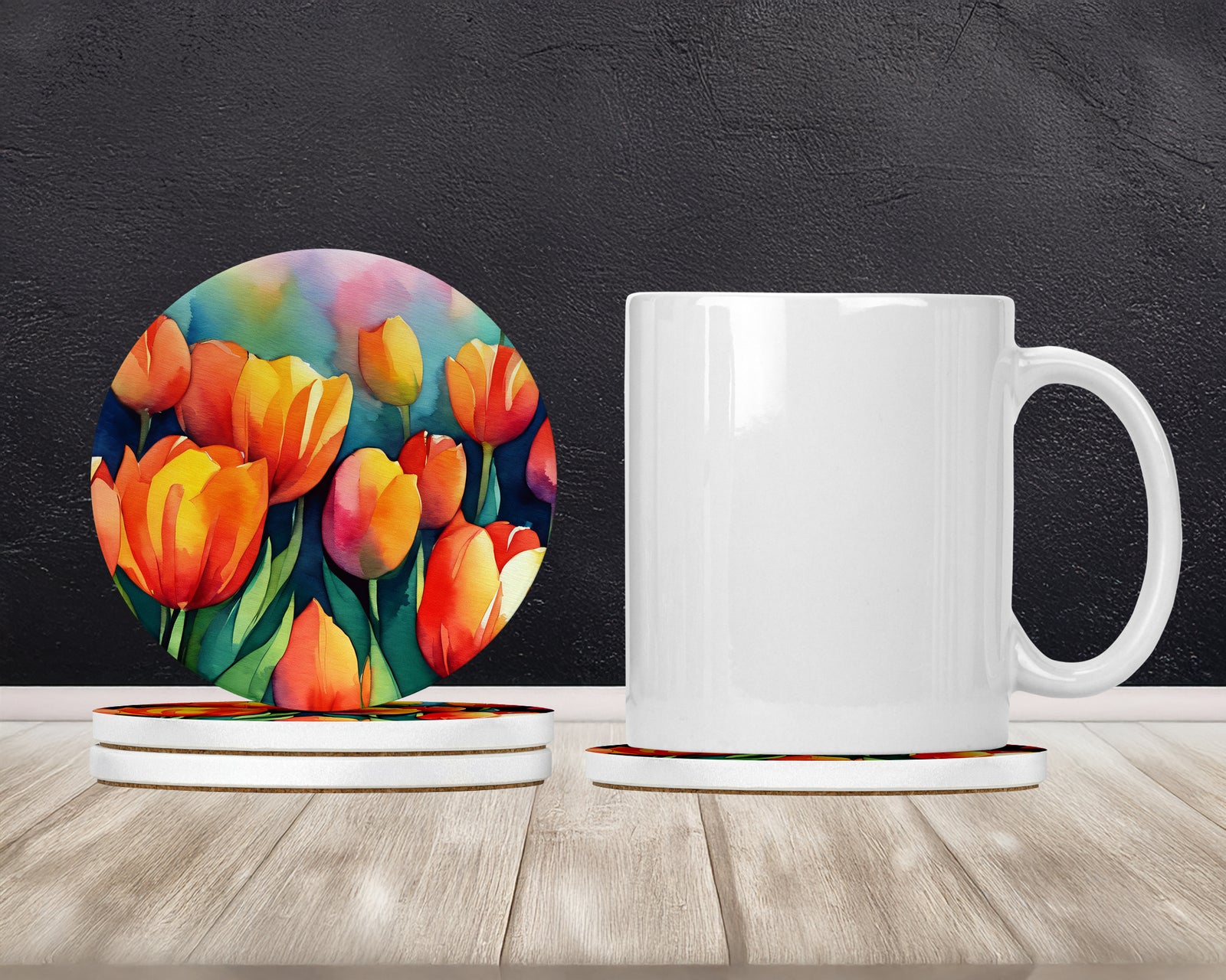 Caroline's Treasures Tulips in Watercolor Large Sandstone Coasters Pack of 4