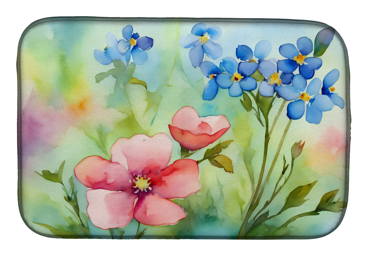 Caroline's Treasures Alaska Forget-me-nots in Watercolor Dish Drying Mat