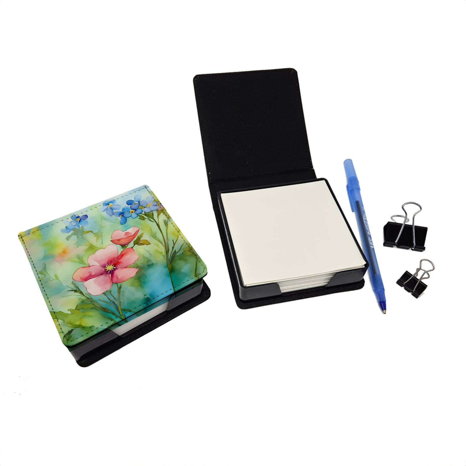 Caroline's Treasures Alaska Forget-me-nots in Watercolor PU Leather Note Paper Holder