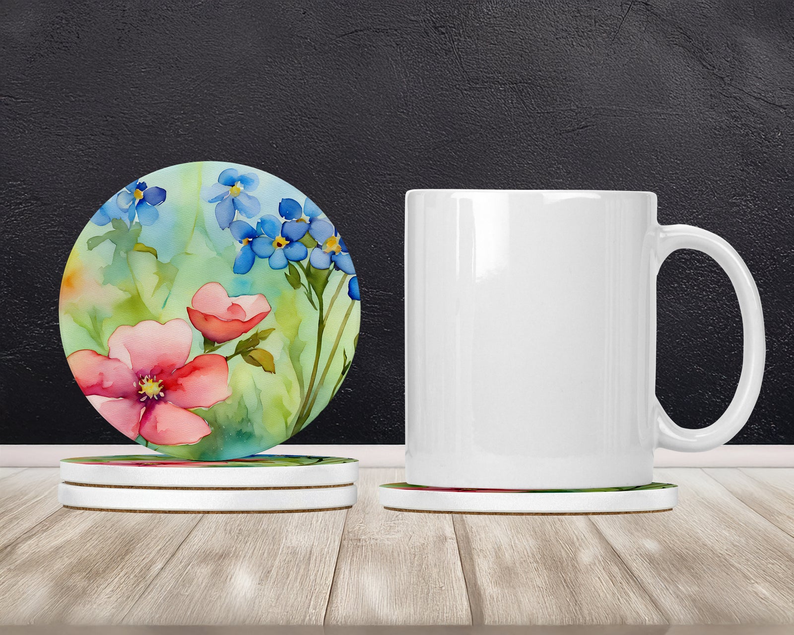 Caroline's Treasures Alaska Forget-me-nots in Watercolor Large Sandstone Coasters Pack of 4