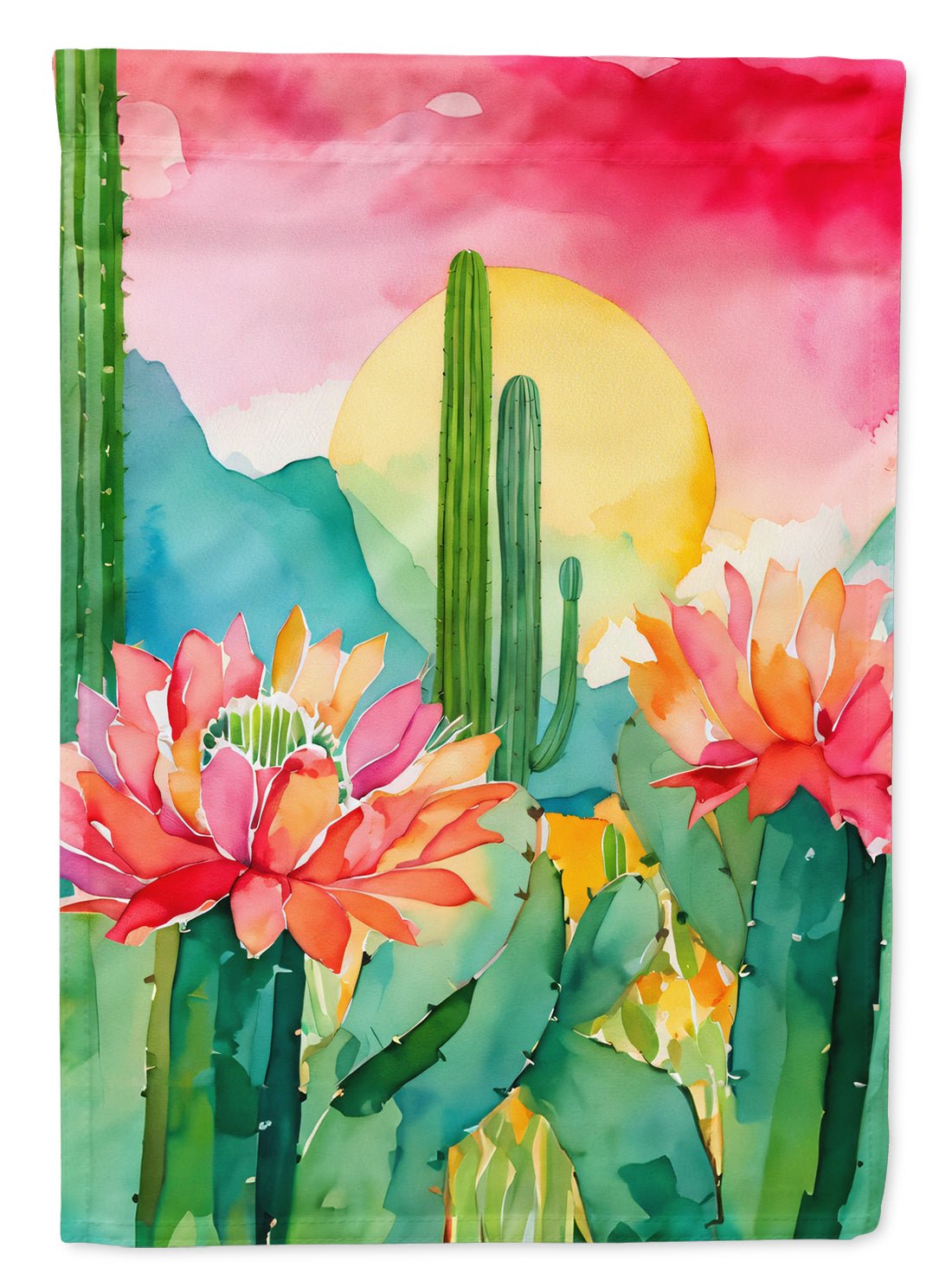 Buy this Arizona Saguaro Cactus Blossom in Watercolor House Flag