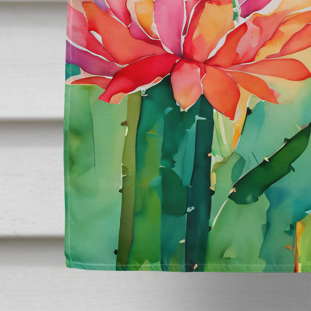 Arizona Saguaro Cactus Blossom in Watercolor House Flag