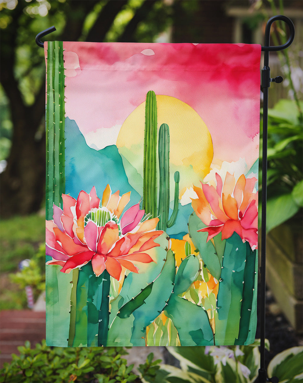Arizona Saguaro Cactus Blossom in Watercolor Garden Flag