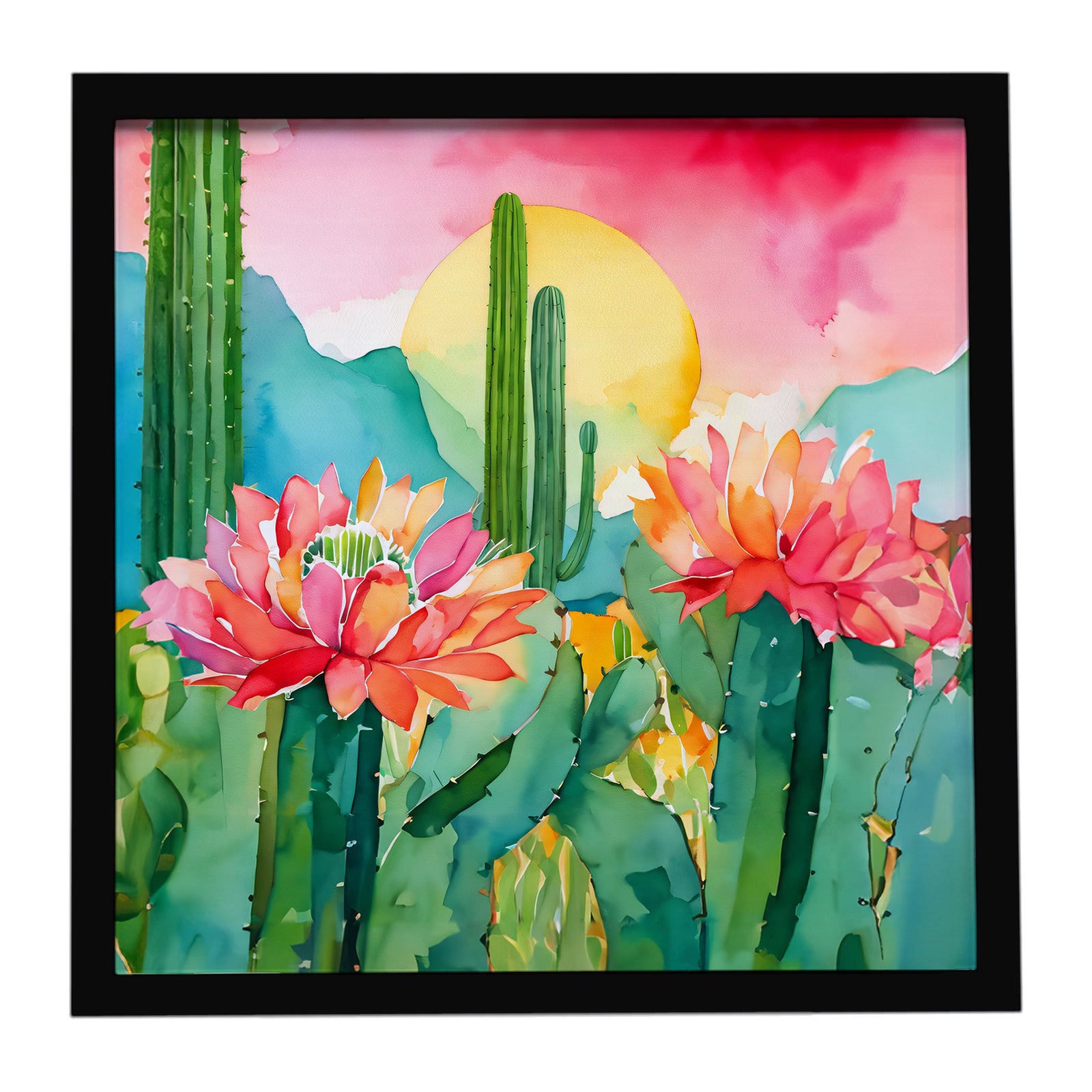 Caroline's Treasures Arizona Saguaro Cactus Blossom in Watercolor Framed Metal Print