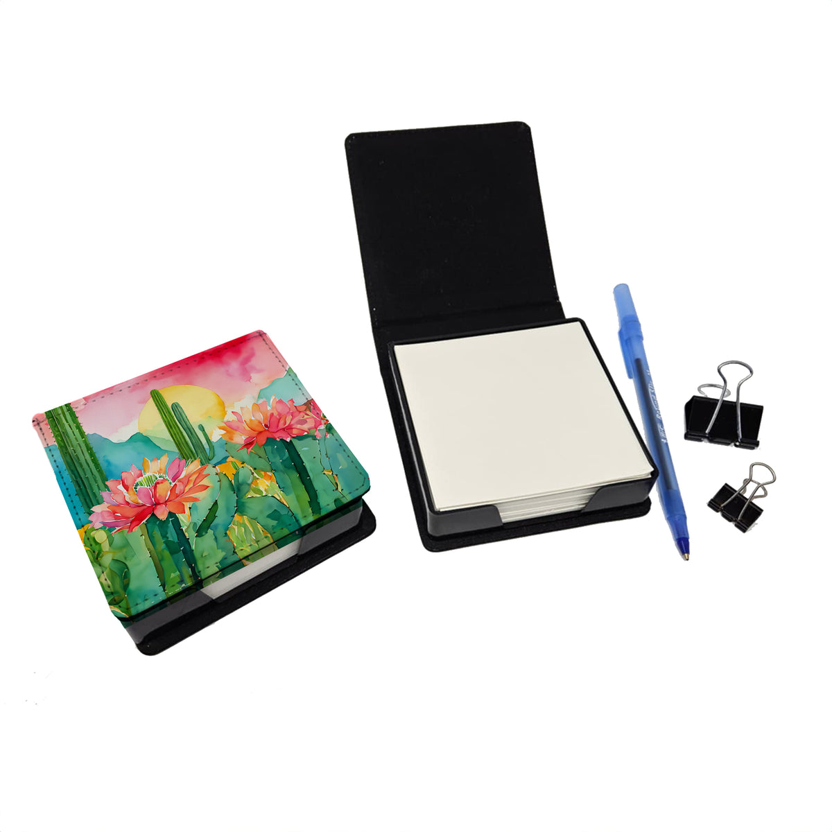 Caroline's Treasures Arizona Saguaro Cactus Blossom in Watercolor PU Leather Note Paper Holder
