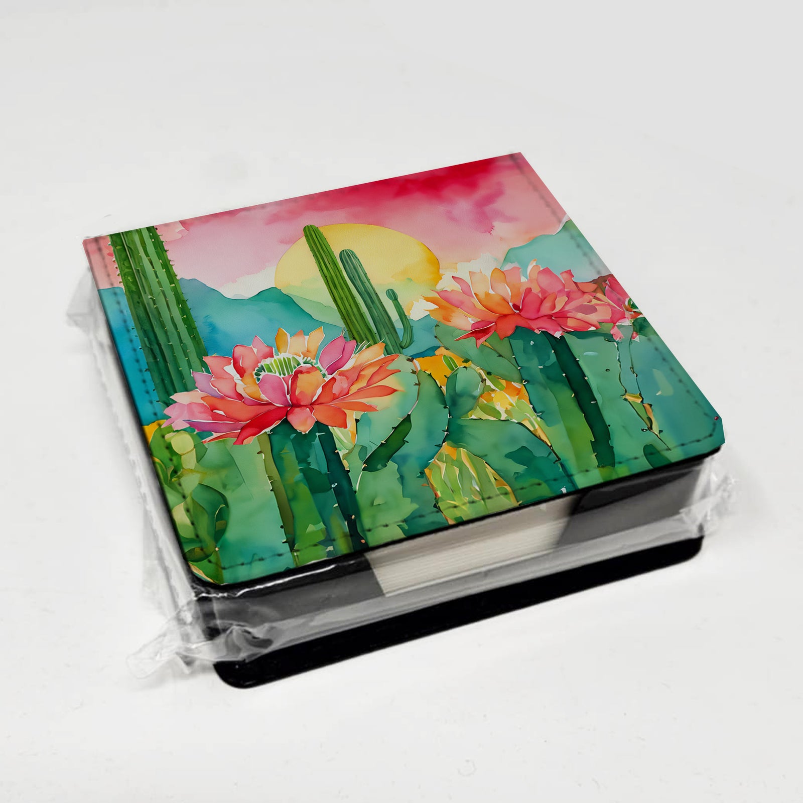 Caroline's Treasures Arizona Saguaro Cactus Blossom in Watercolor PU Leather Note Paper Holder