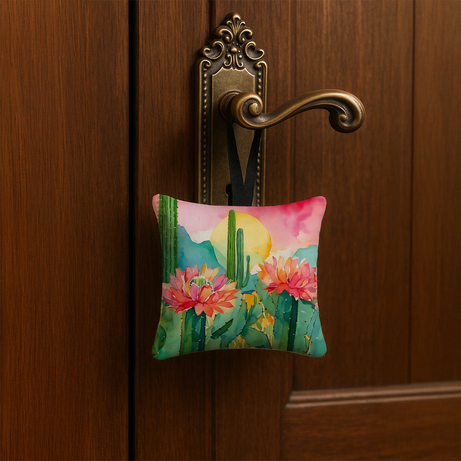 Caroline's Treasures Arizona Saguaro Cactus Blossom in Watercolor Hanging Square Fabric Ornament 3.5 × 3.5