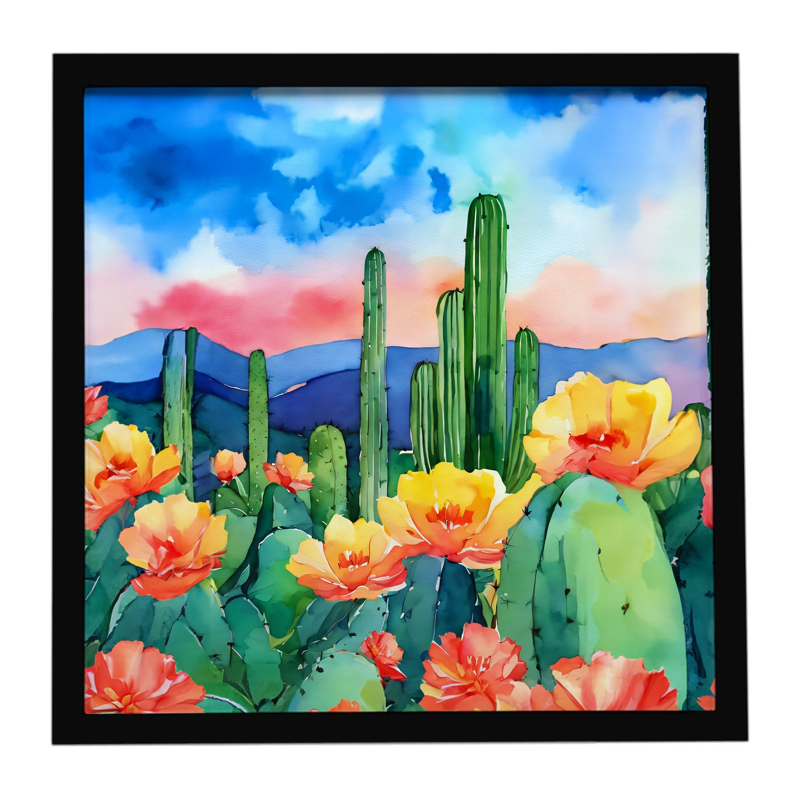 Caroline's Treasures Arizona Saguaro Cactus Blossom in Watercolor Framed Metal Print