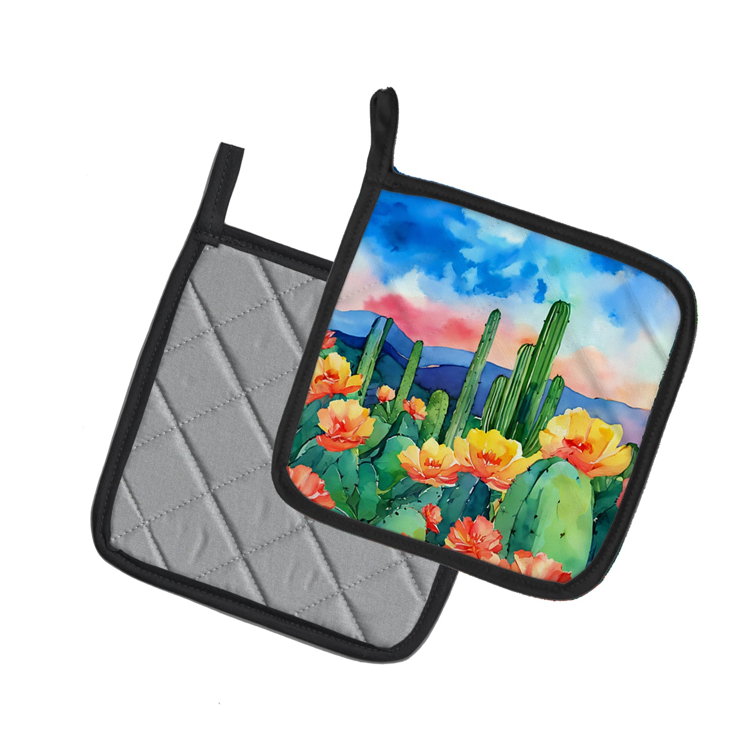 Caroline's Treasures Arizona Saguaro Cactus Blossom in Watercolor Pair of Pot Holders