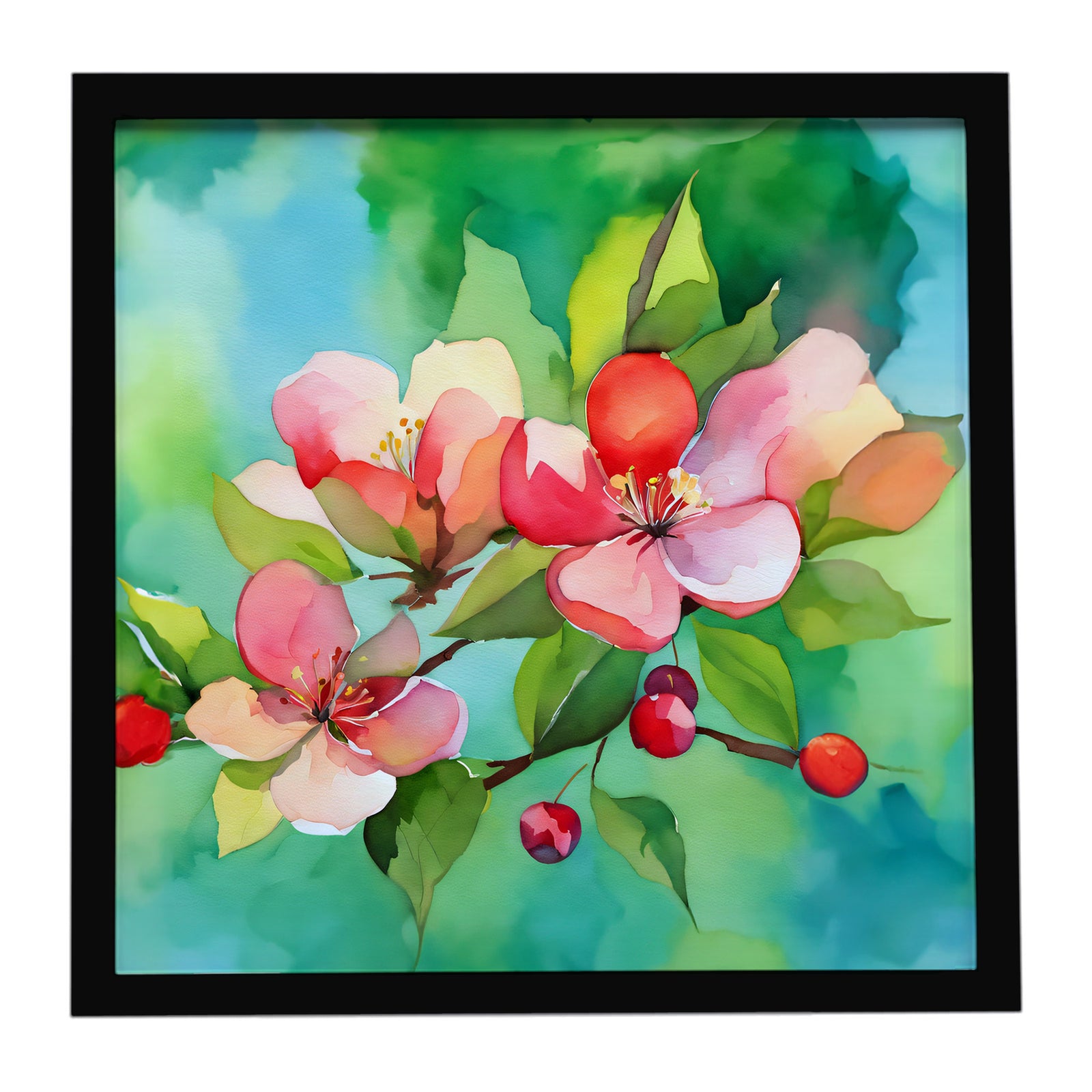Caroline's Treasures Arkansas Apple Blossom in Watercolor Framed Metal Print