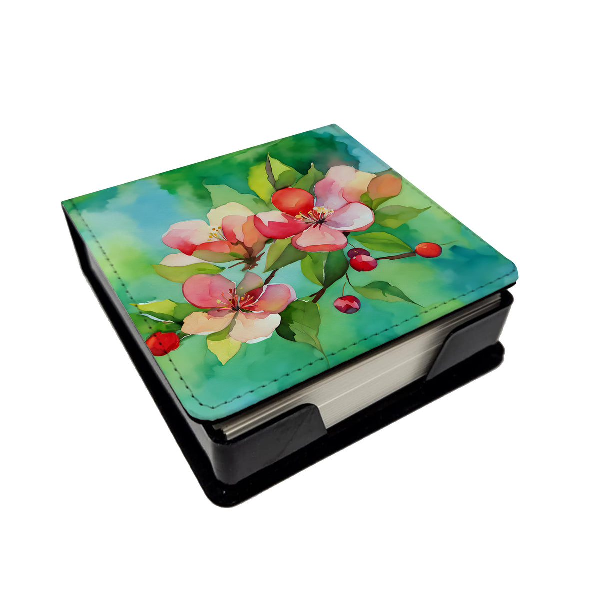 Caroline's Treasures Arkansas Apple Blossom in Watercolor PU Leather Note Paper Holder