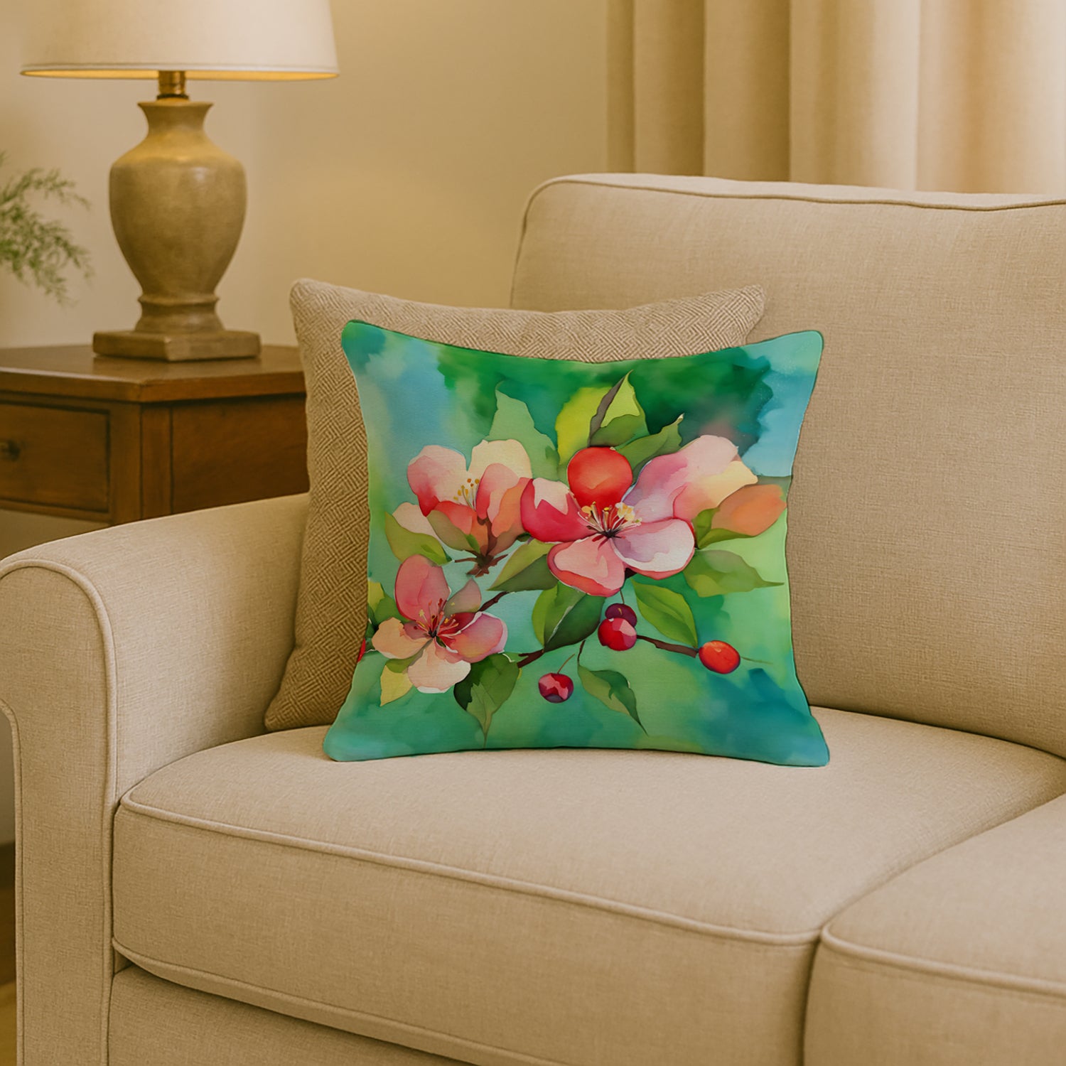 Caroline's Treasures Arkansas Apple Blossom in Watercolor Throw Pillow