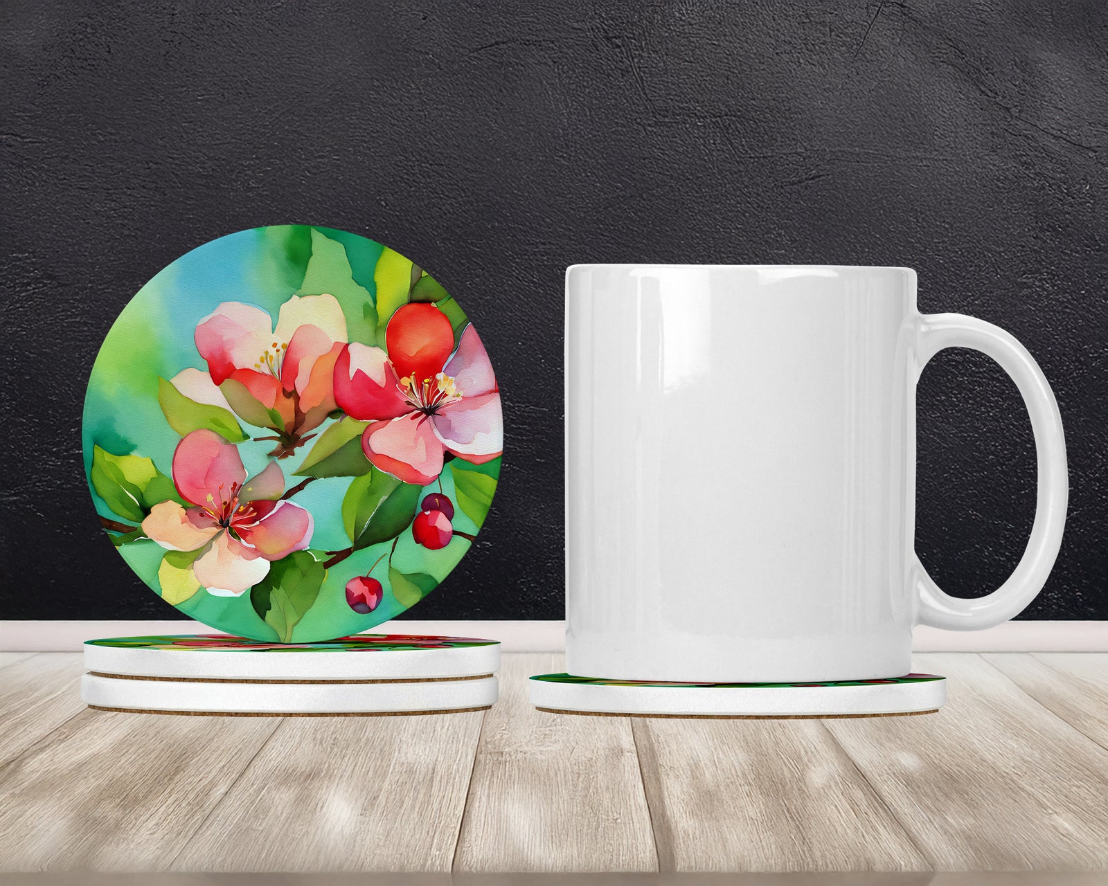 Caroline's Treasures Arkansas Apple Blossom in Watercolor Large Sandstone Coasters Pack of 4