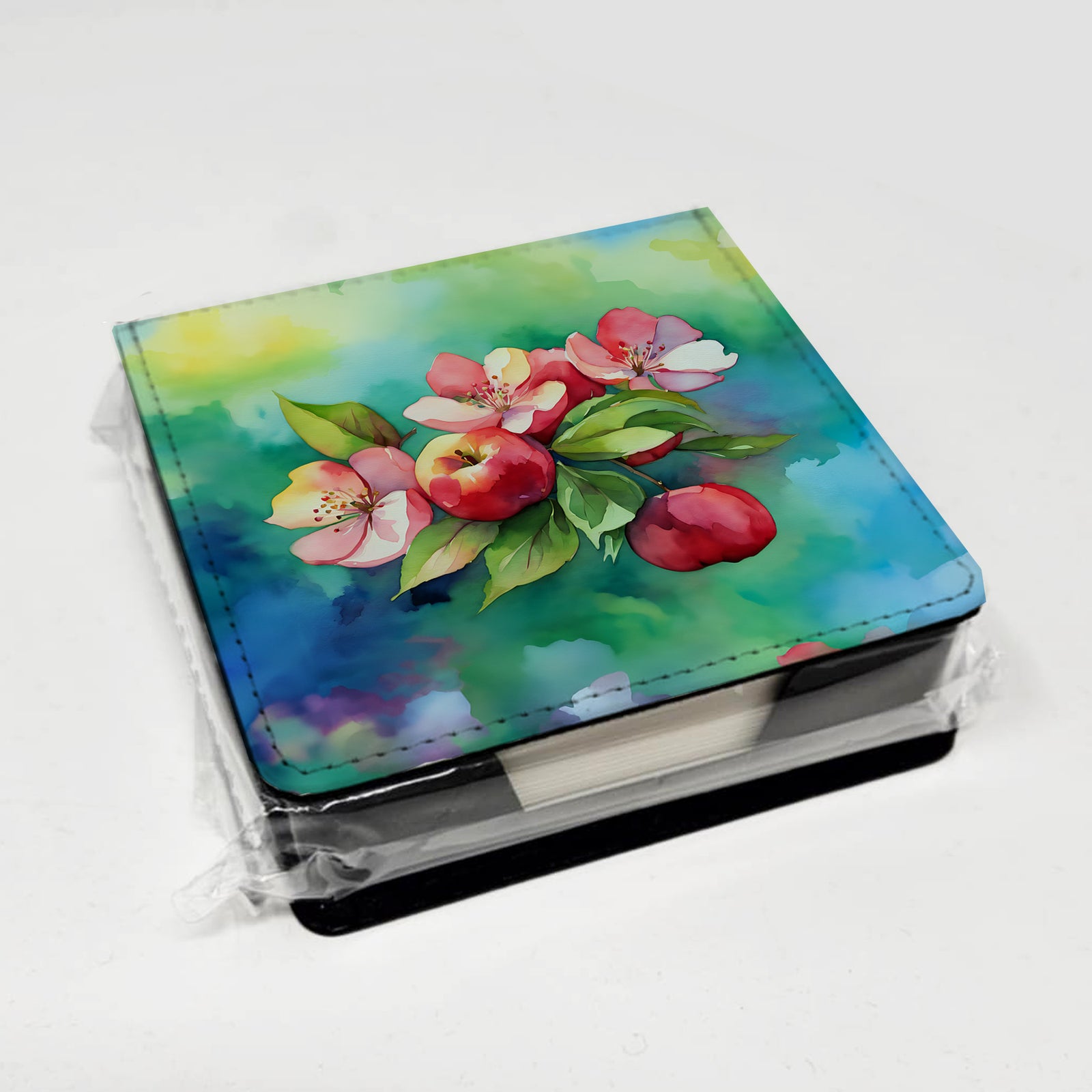 Caroline's Treasures Arkansas Apple Blossom in Watercolor PU Leather Note Paper Holder