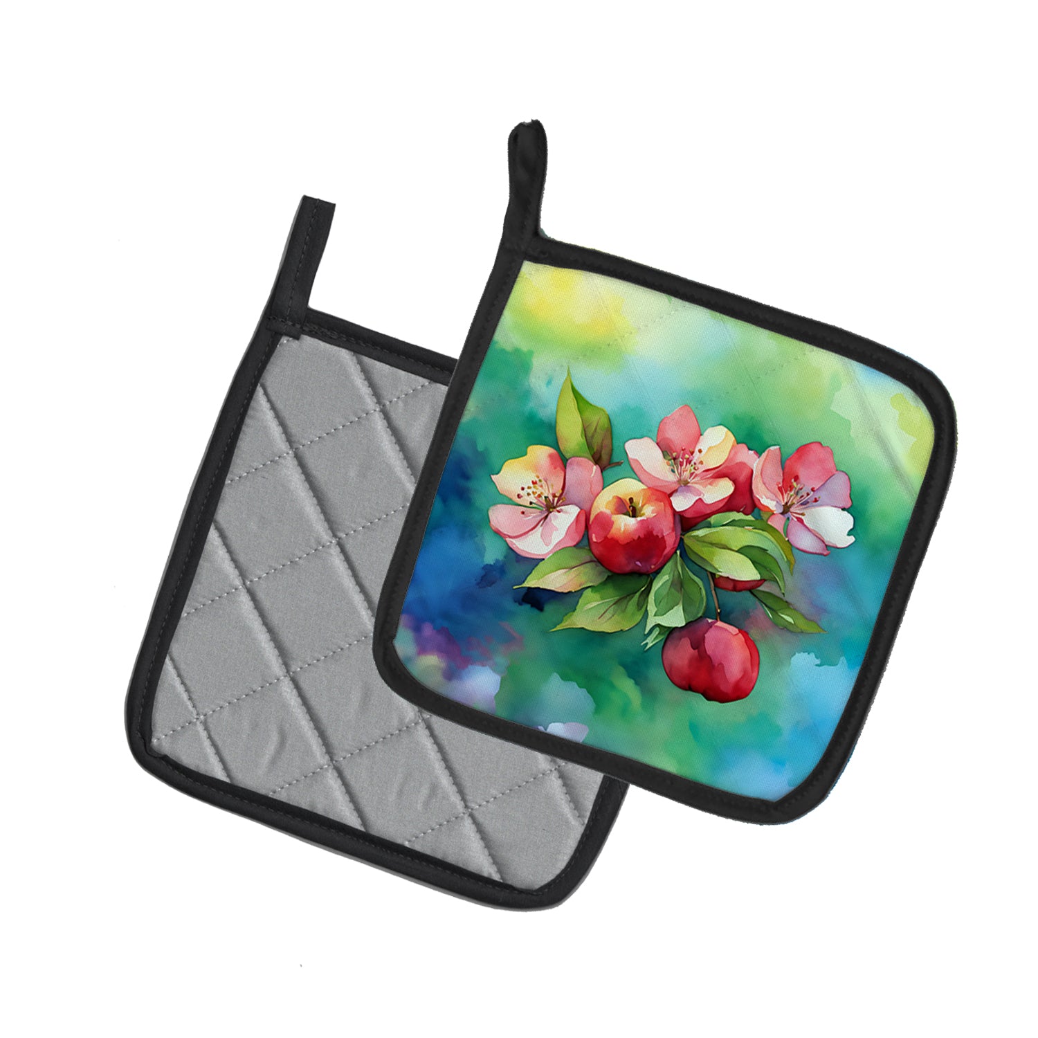 Caroline's Treasures Arkansas Apple Blossom in Watercolor Pair of Pot Holders