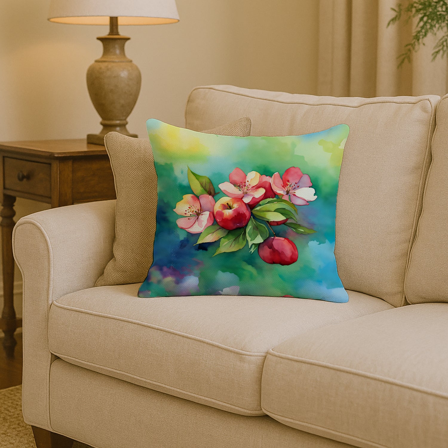 Caroline's Treasures Arkansas Apple Blossom in Watercolor Throw Pillow