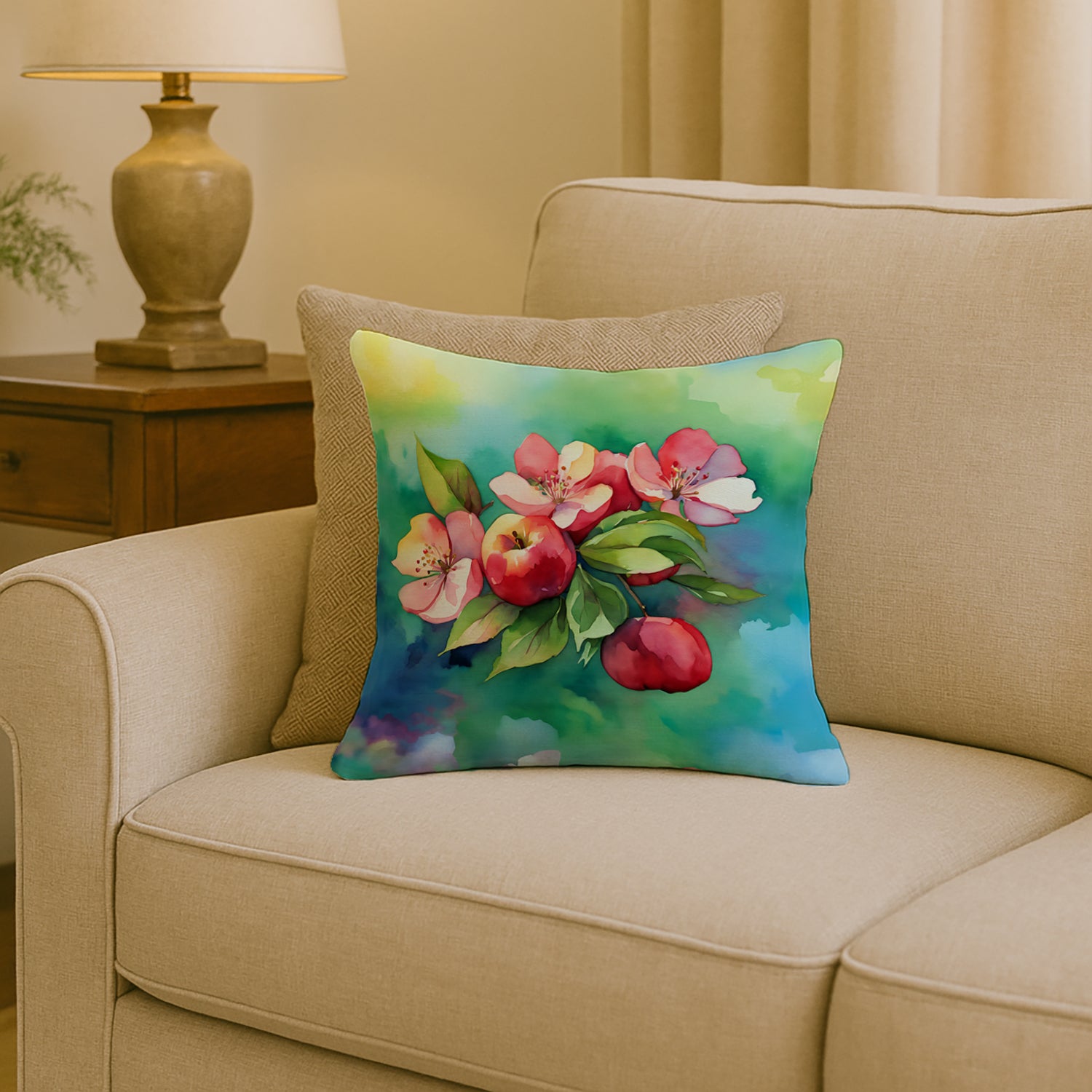 Caroline's Treasures Arkansas Apple Blossom in Watercolor Throw Pillow