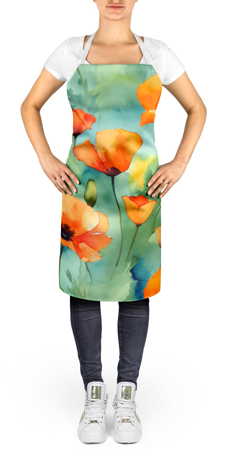 Caroline's Treasures California California Poppies in Watercolor Apron – Artist-Designed Kitchen, BBQ & Craft Apron