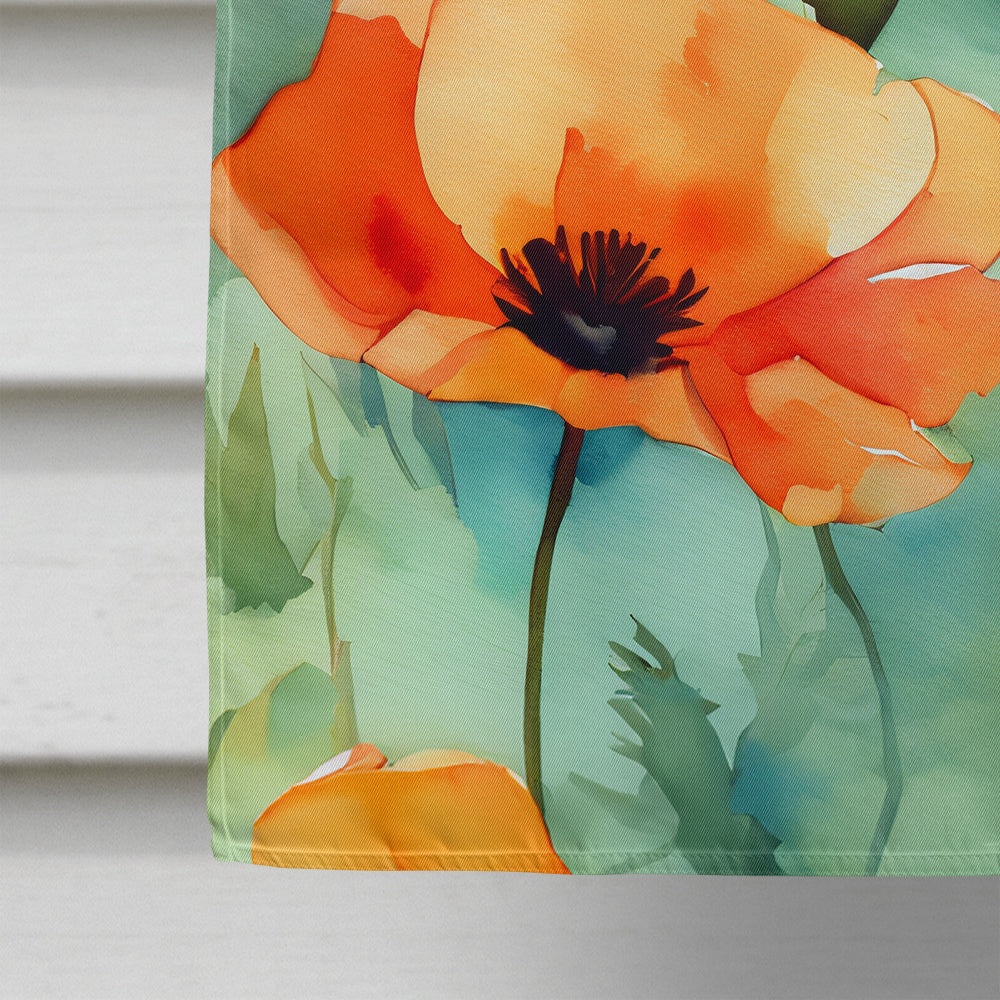 California California Poppies in Watercolor House Flag