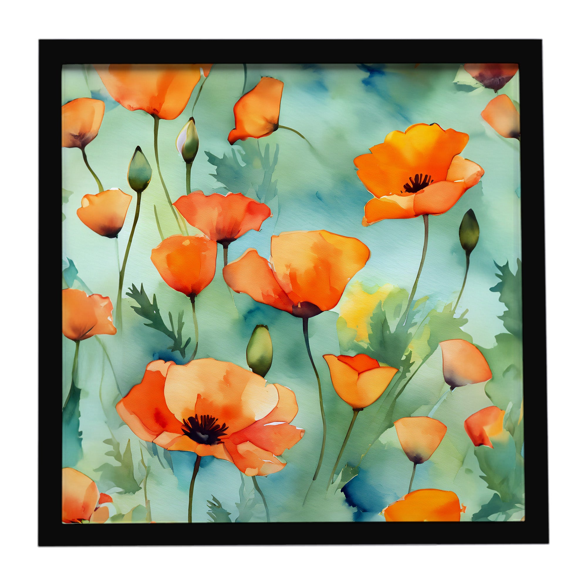 Caroline's Treasures California California Poppies in Watercolor Framed Metal Print