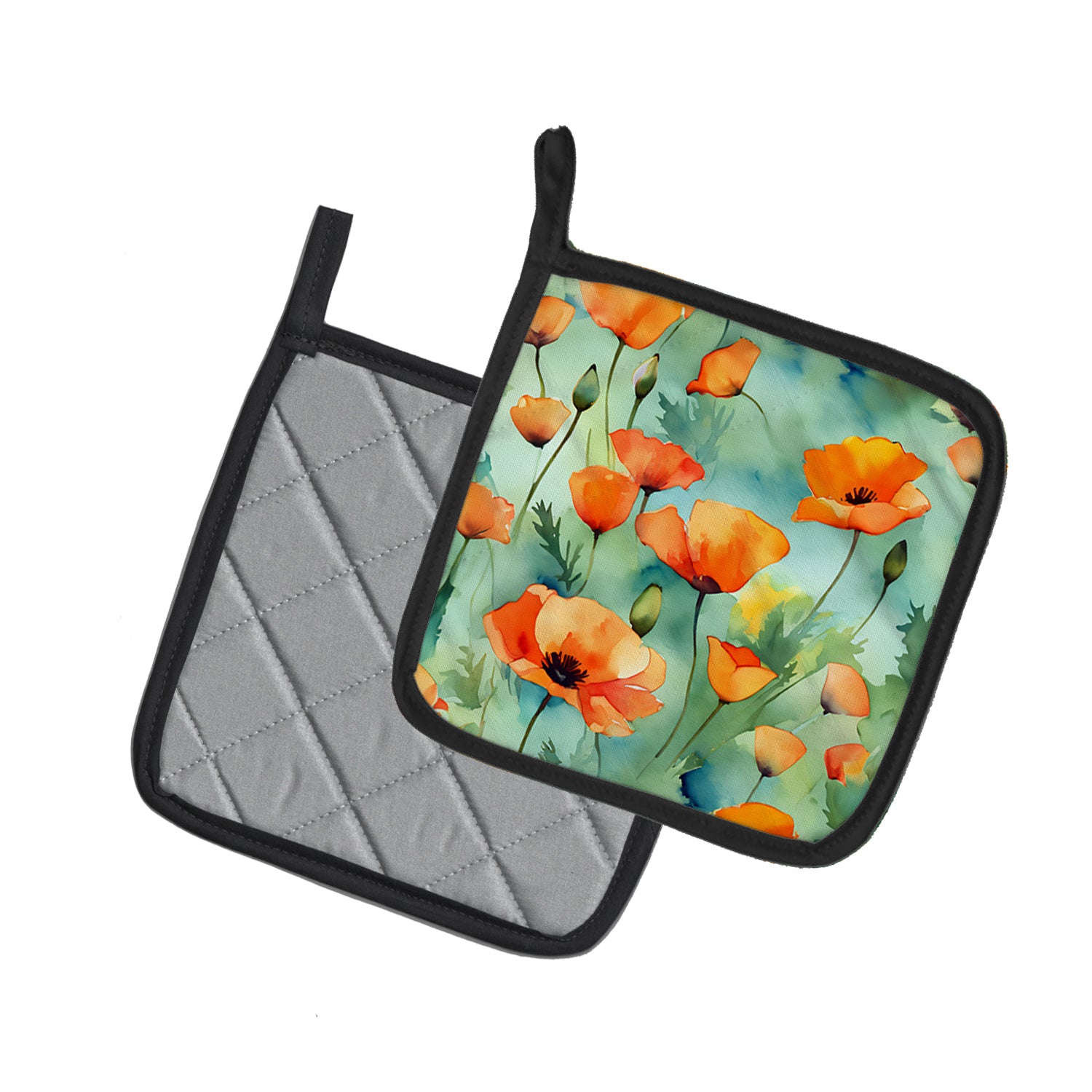 Caroline's Treasures California California Poppies in Watercolor Pair of Pot Holders