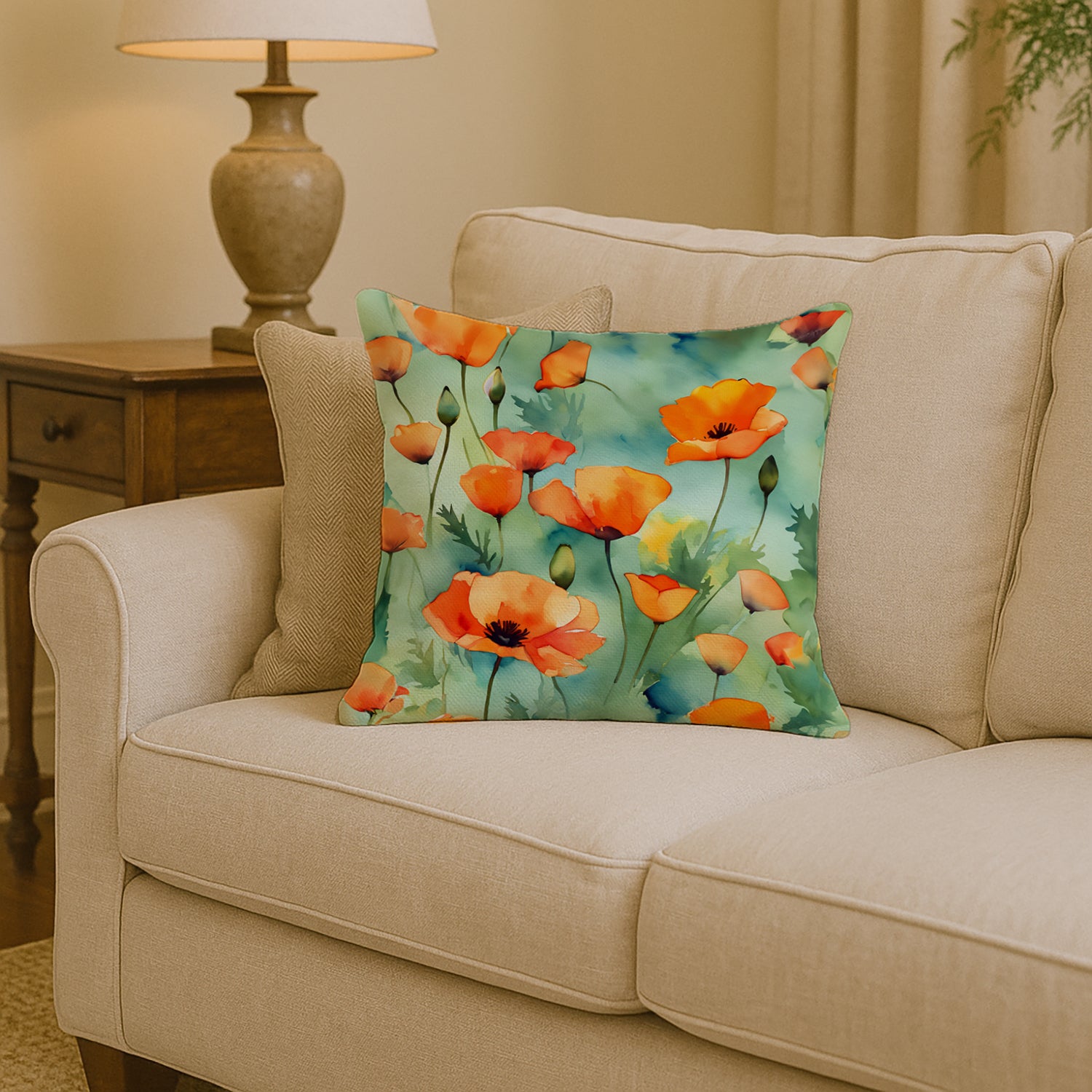 Caroline's Treasures California California Poppies in Watercolor Throw Pillow