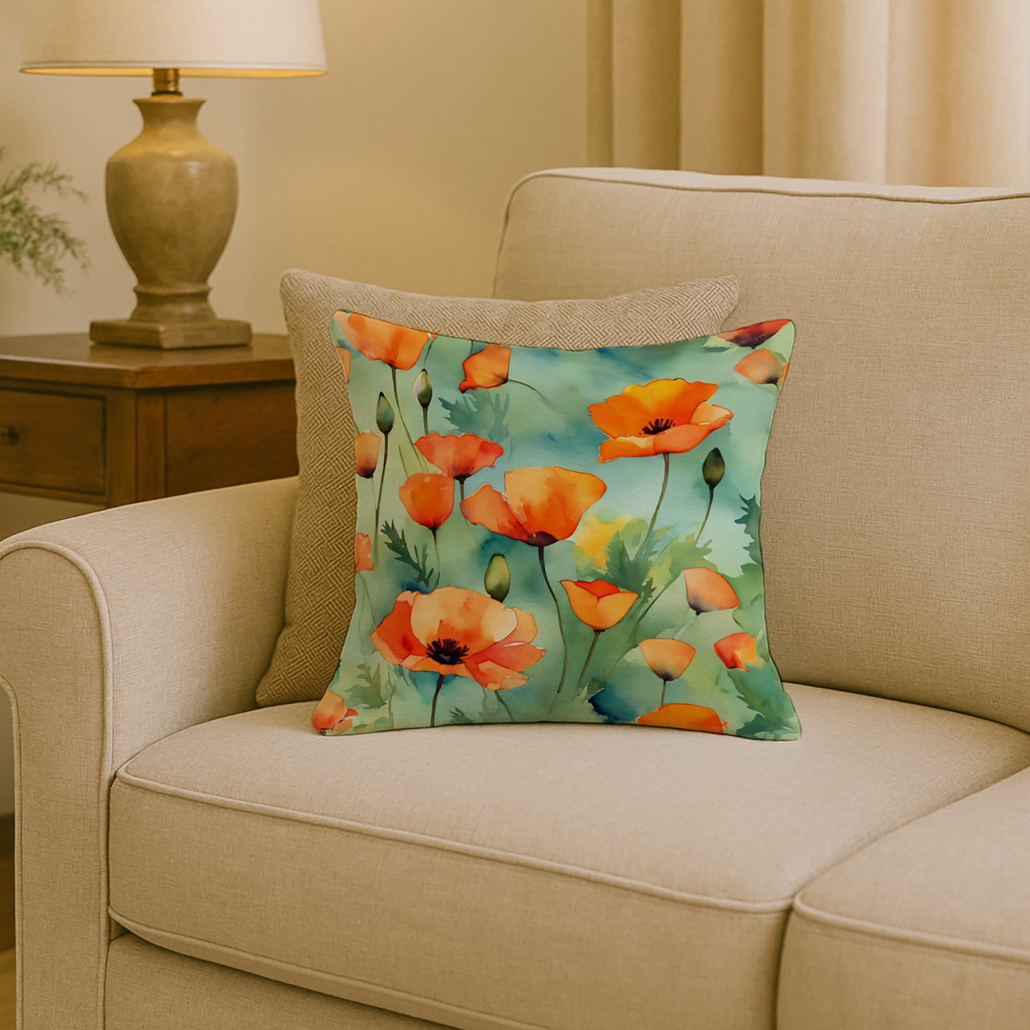 Caroline's Treasures California California Poppies in Watercolor Throw Pillow