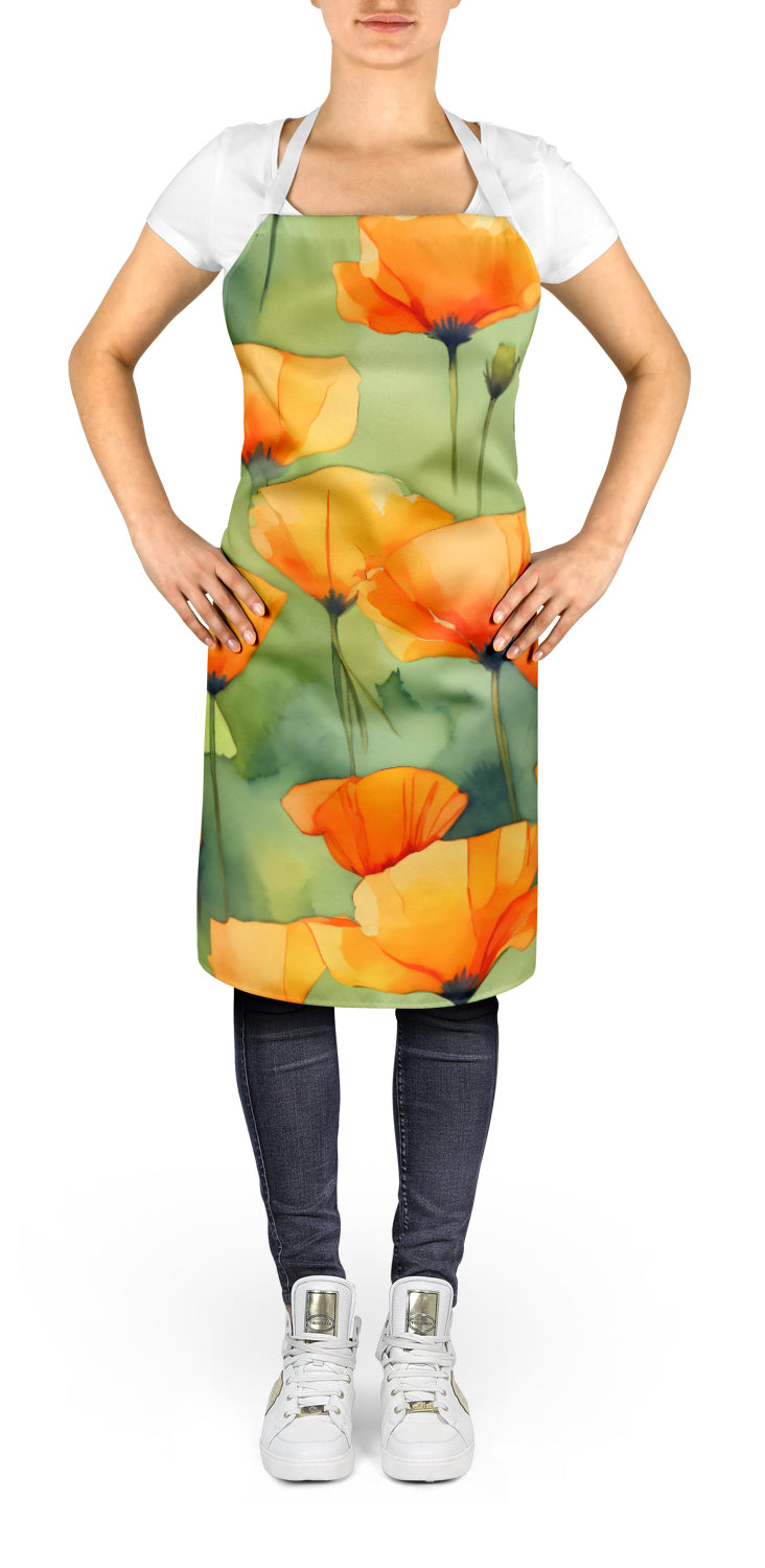 Caroline's Treasures California California Poppies in Watercolor Apron – Artist-Designed Kitchen, BBQ & Craft Apron